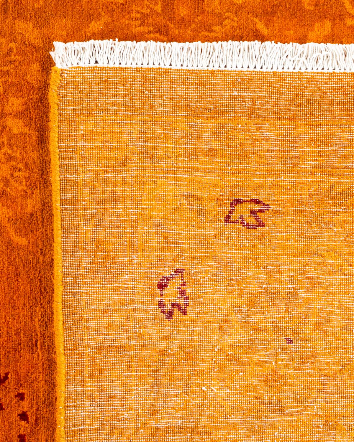 XXI secolo e contemporaneo Tappeto contemporaneo in lana sovratinta annodata a mano di colore arancione in vendita