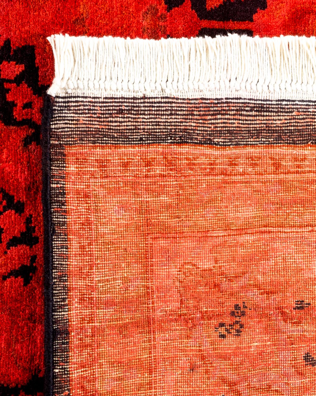Contemporary Overdyed Hand Knotted Wool Orange Area Rug For Sale 1