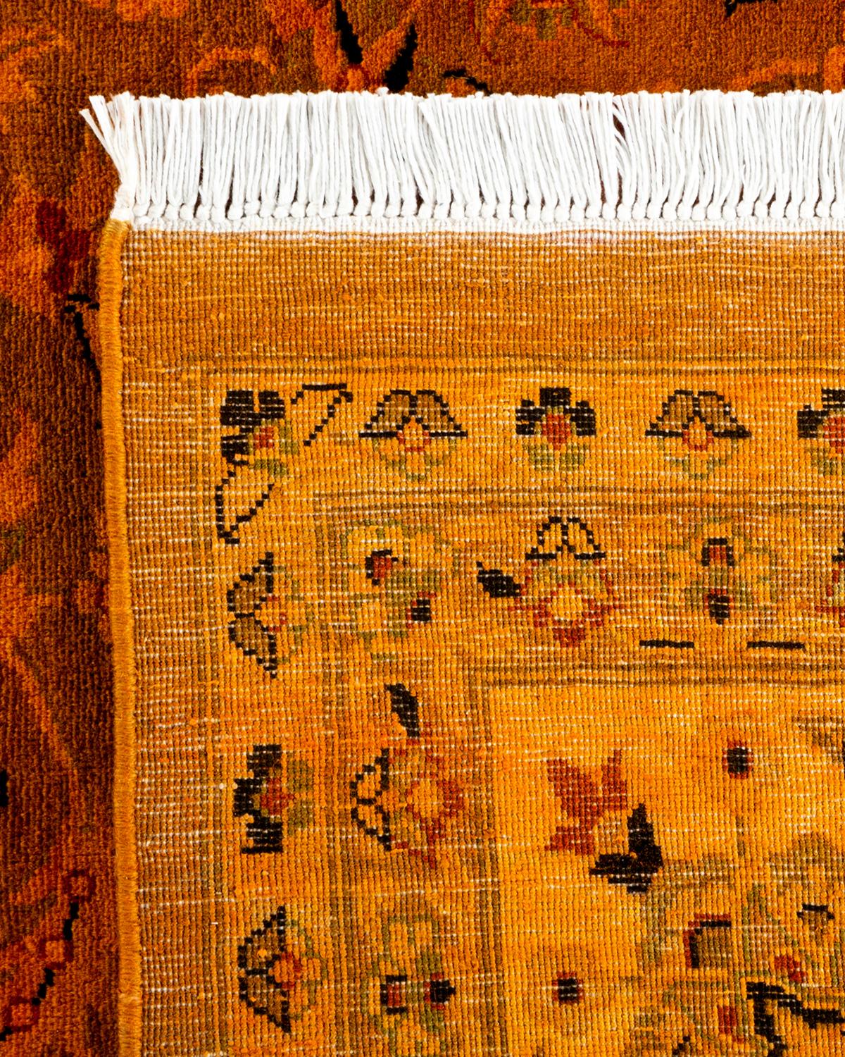 Contemporary Overdyed Hand Knotted Wool Orange Area Rug For Sale 1