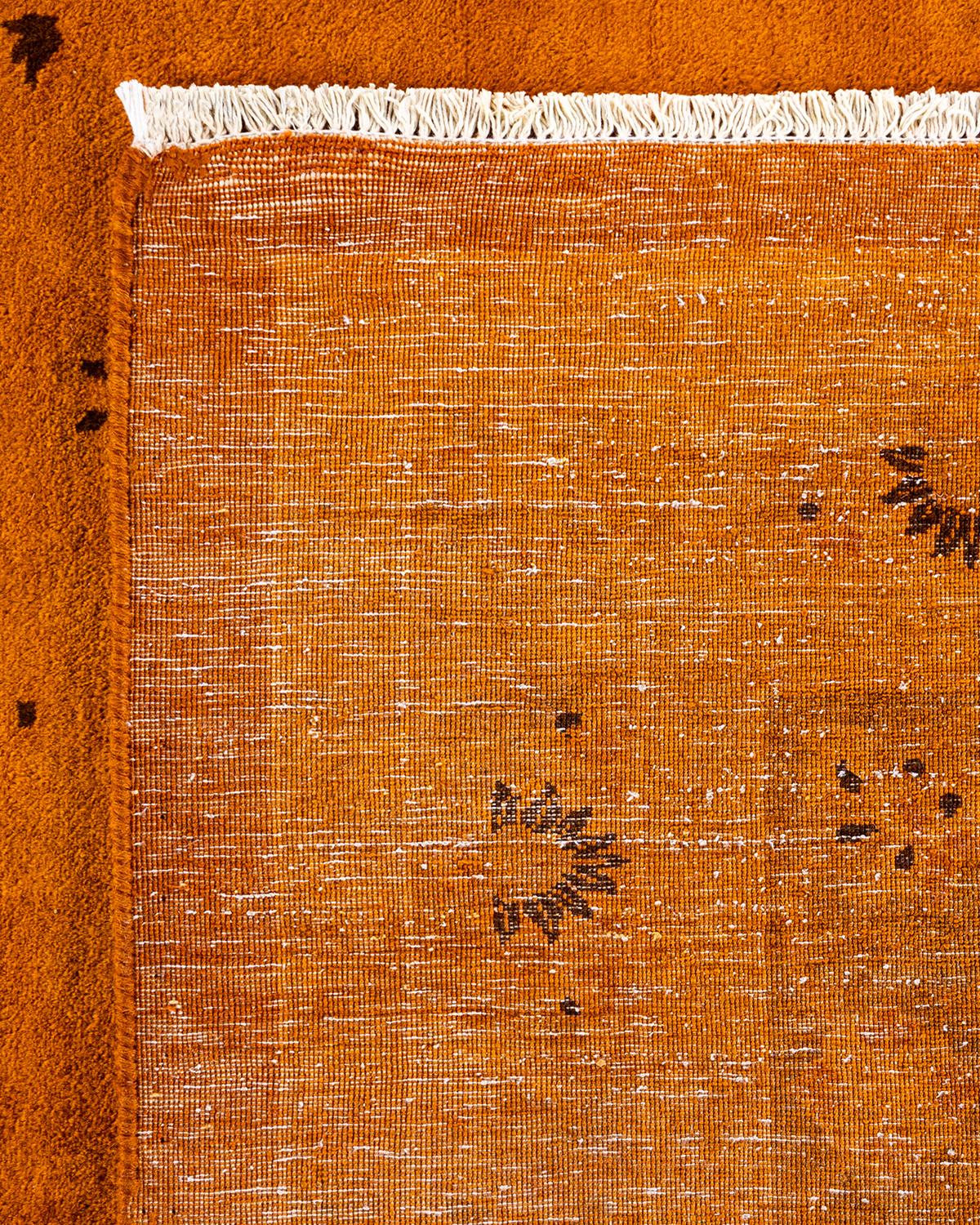 Contemporary Overdyed Hand Knotted Wool Orange Area Rug For Sale 1