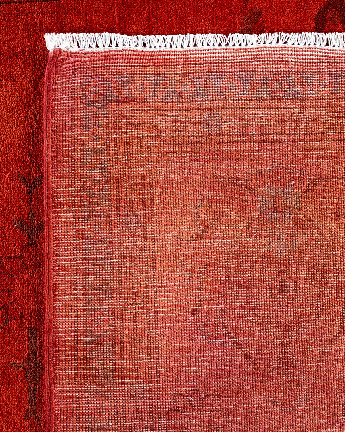 XXI secolo e contemporaneo Tappeto contemporaneo in lana sovratinta annodata a mano di colore arancione