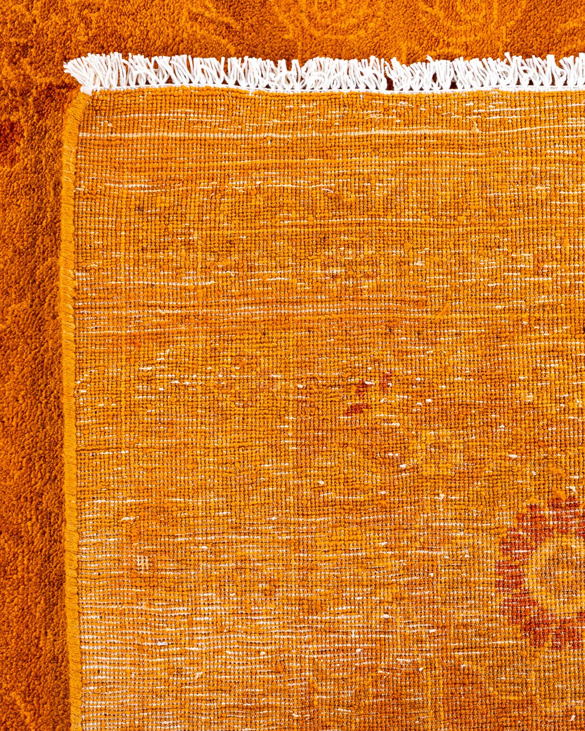 Contemporary Overdyed Hand Knotted Wool Orange Area Rug For Sale at 1stDibs