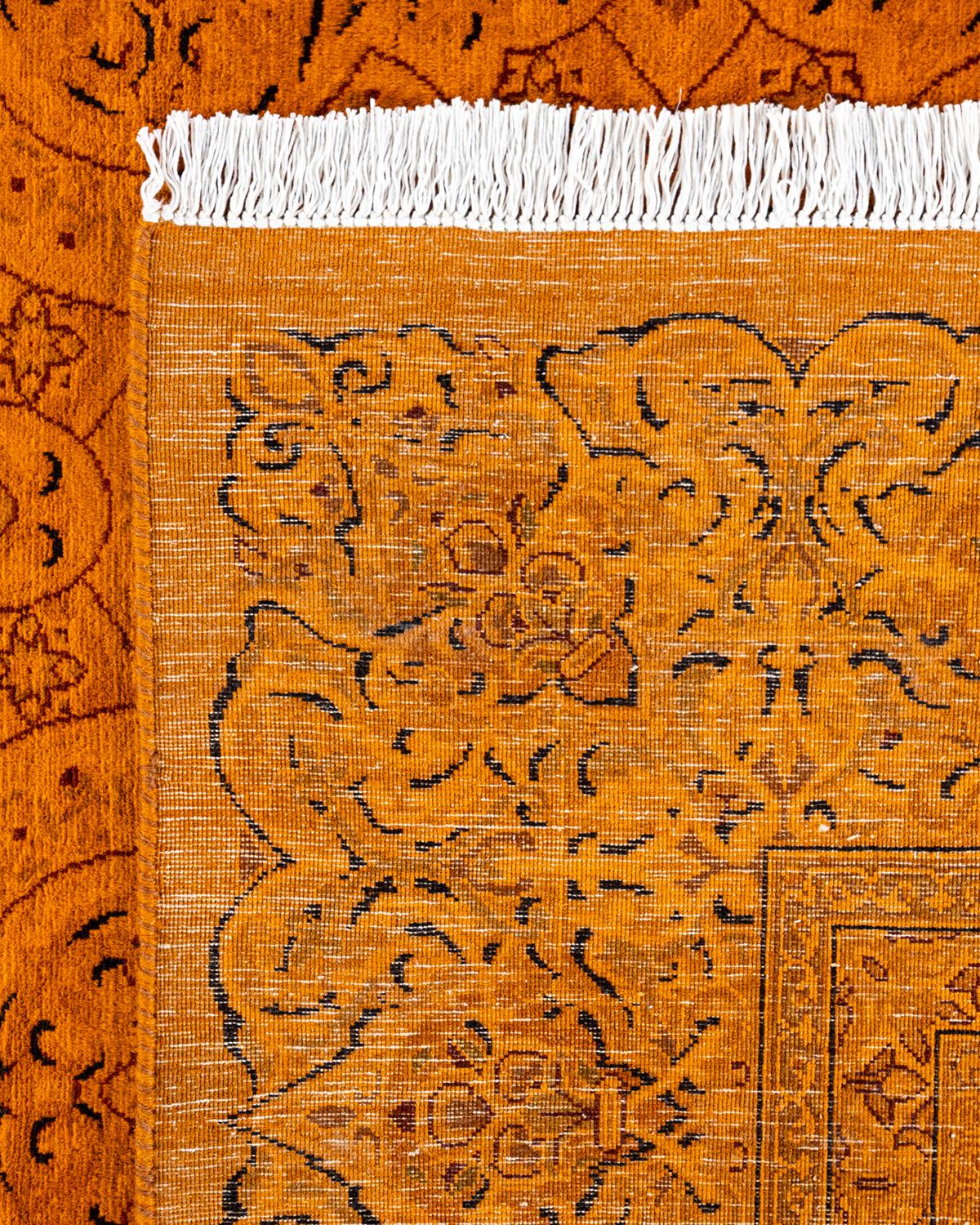 Contemporary Overdyed Hand Knotted Wool Orange Area Rug For Sale 1