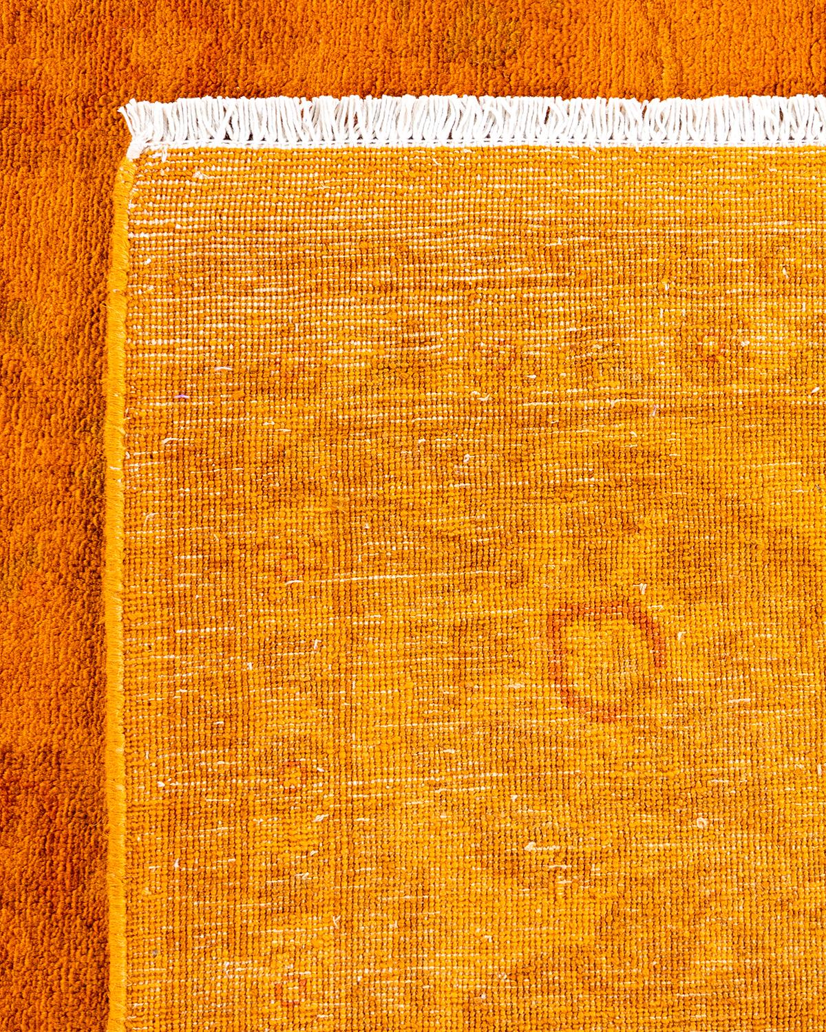 Contemporary Overdyed Hand Knotted Wool Orange Area Rug For Sale 1
