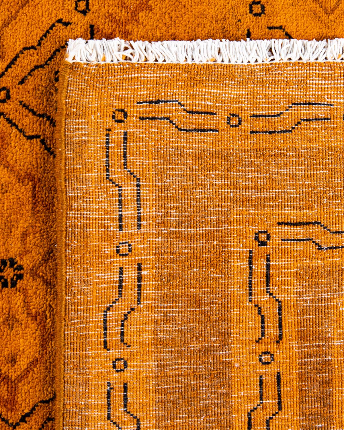 Contemporary Overdyed Hand Knotted Wool Orange Area Rug For Sale 1