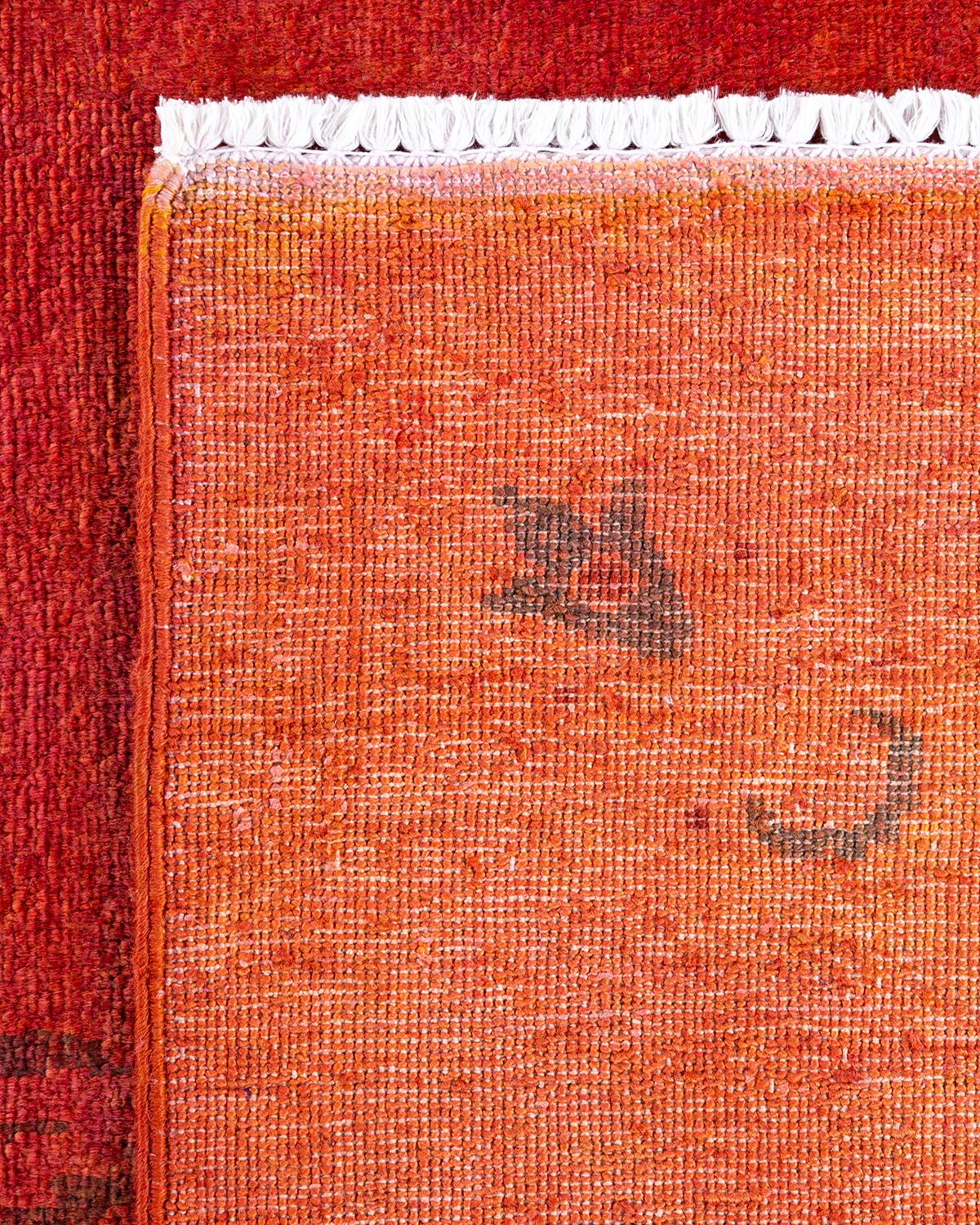 XXIe siècle et contemporain Tapis Contemporary en laine surteinte nouée à la main Orange en vente