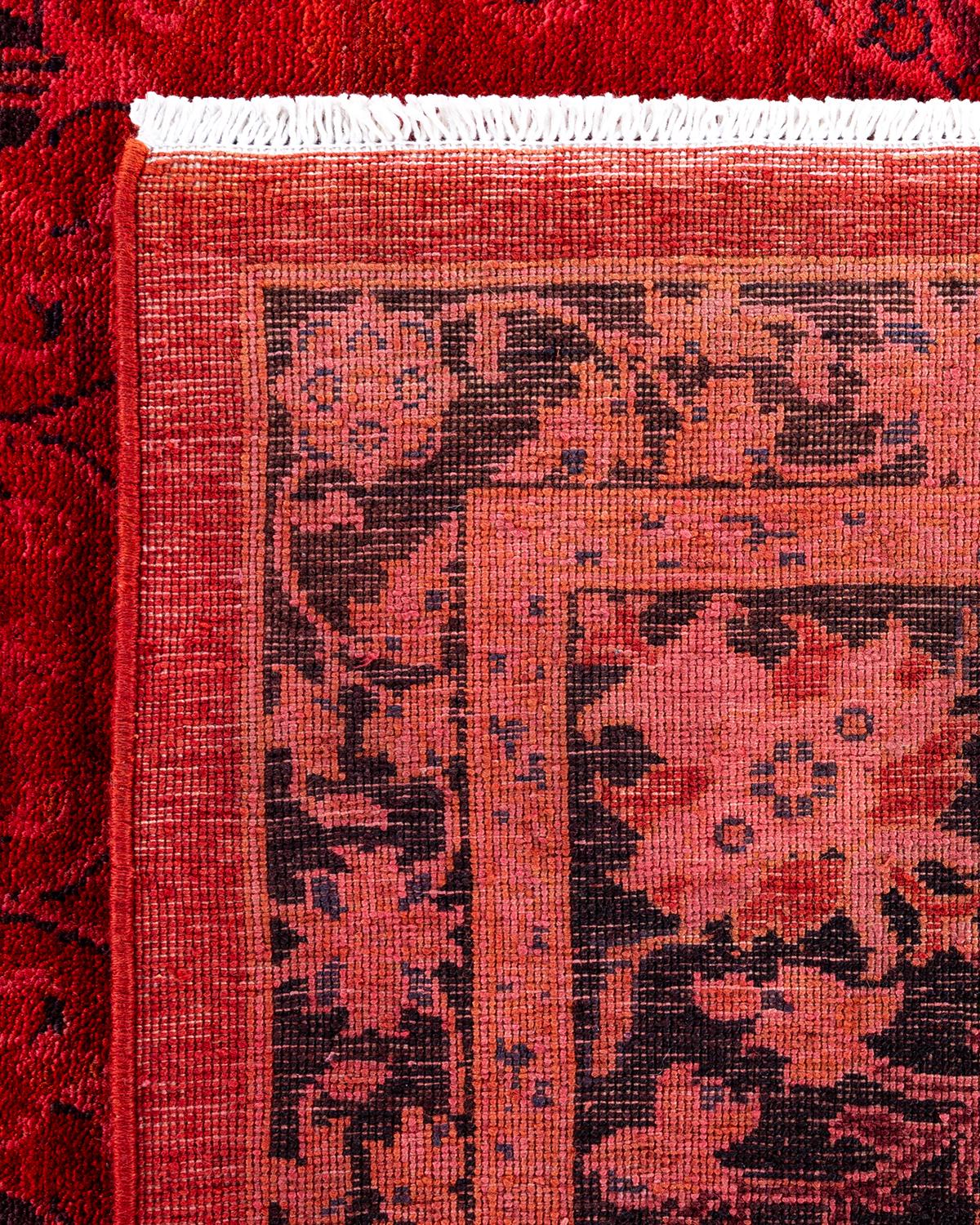 Contemporary Overdyed Hand Knotted Wool Orange Area Rug For Sale 1