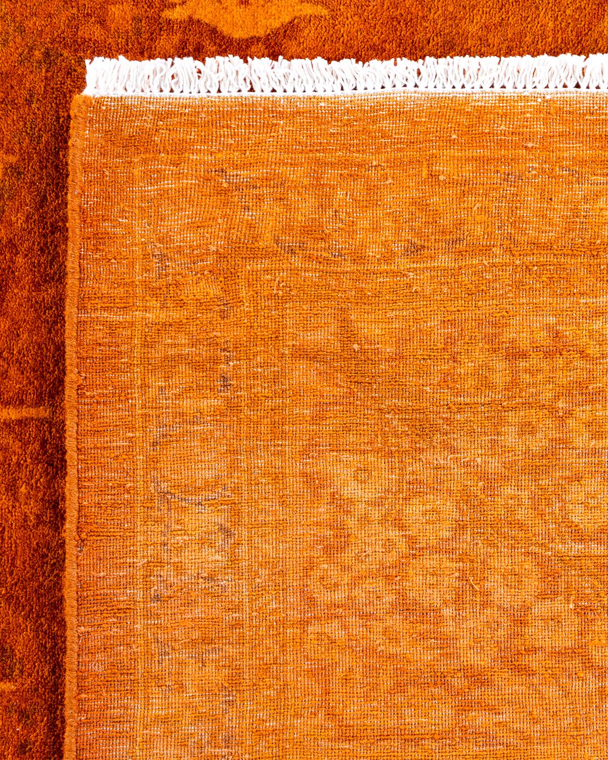 Contemporary Overdyed Hand Knotted Wool Orange Area Rug For Sale 1