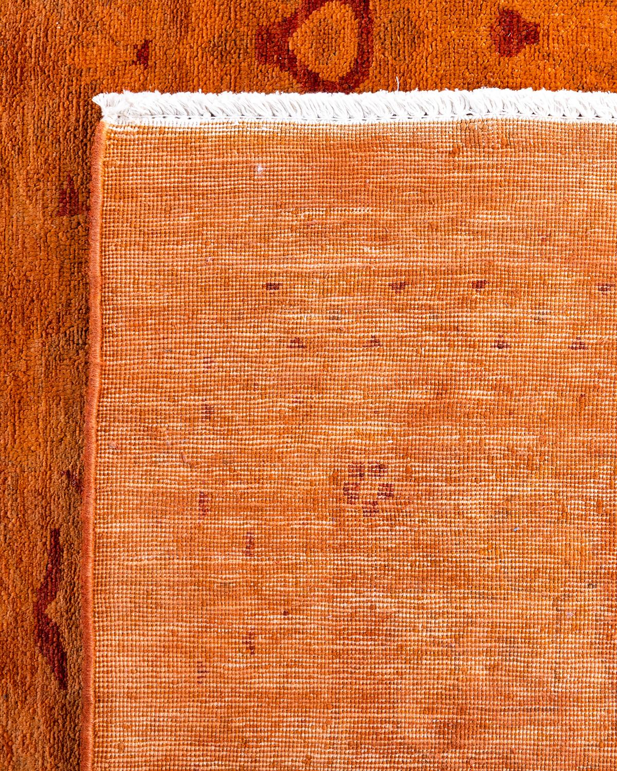 XXIe siècle et contemporain Tapis Contemporary en laine surteinte nouée à la main Orange en vente