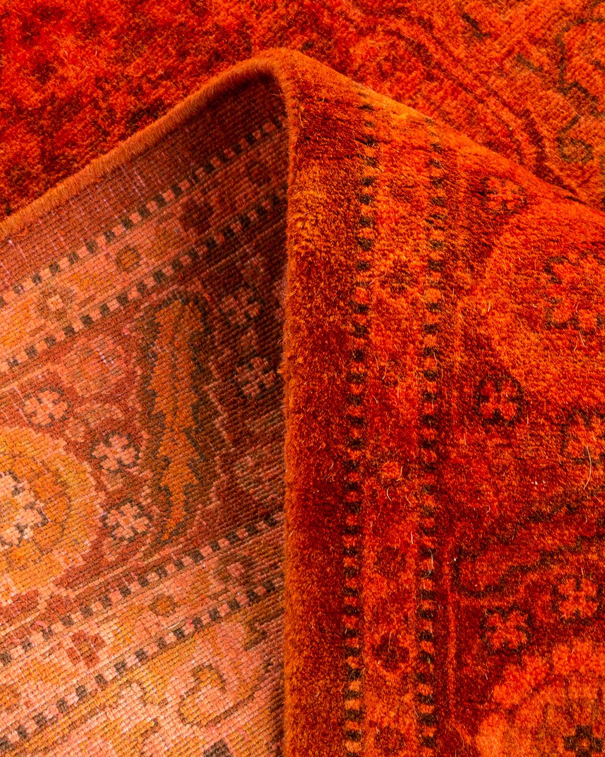 Lana Tappeto contemporaneo in lana sovratinta annodata a mano di colore arancione in vendita