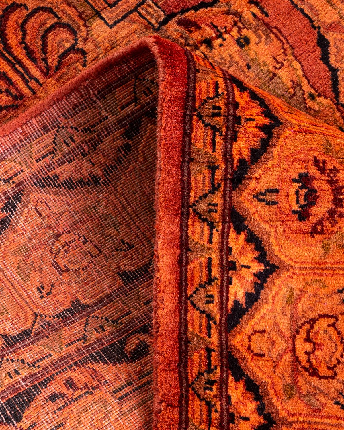 Laine Tapis Contemporary en laine surteinte nouée à la main Orange en vente