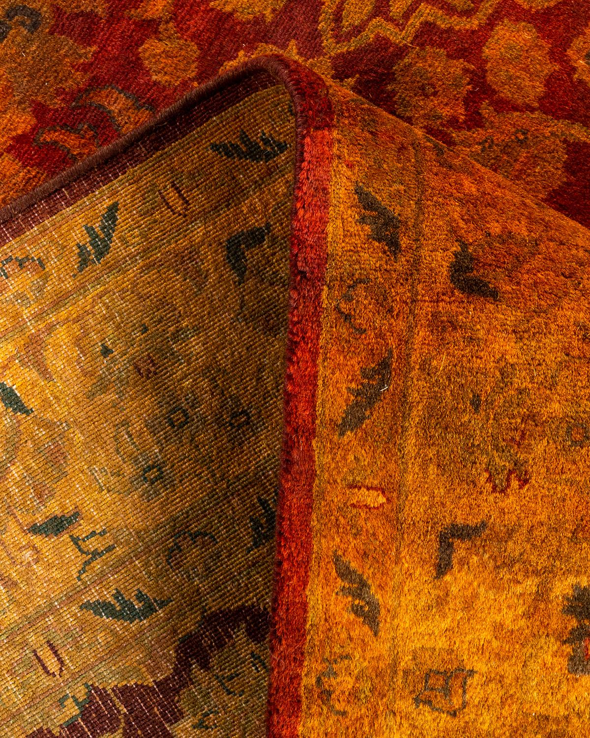 Laine Tapis Contemporary en laine surteinte nouée à la main Orange en vente