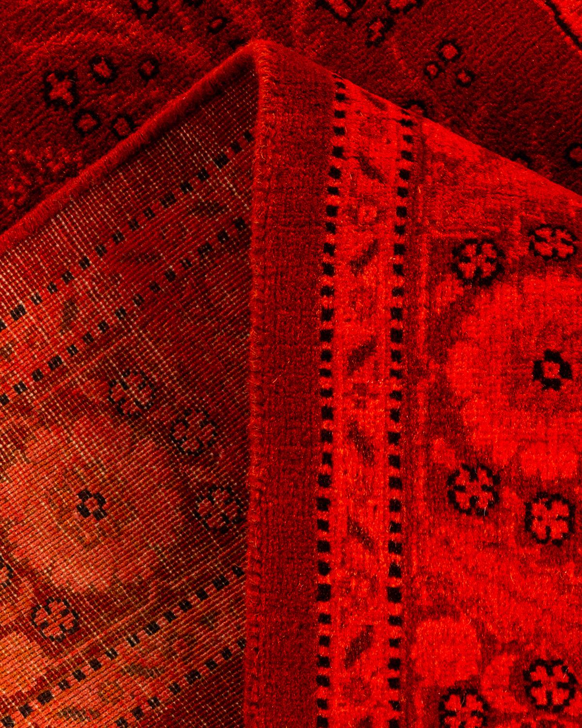 Contemporary Overdyed Hand Knotted Wool Orange Area Rug For Sale 2