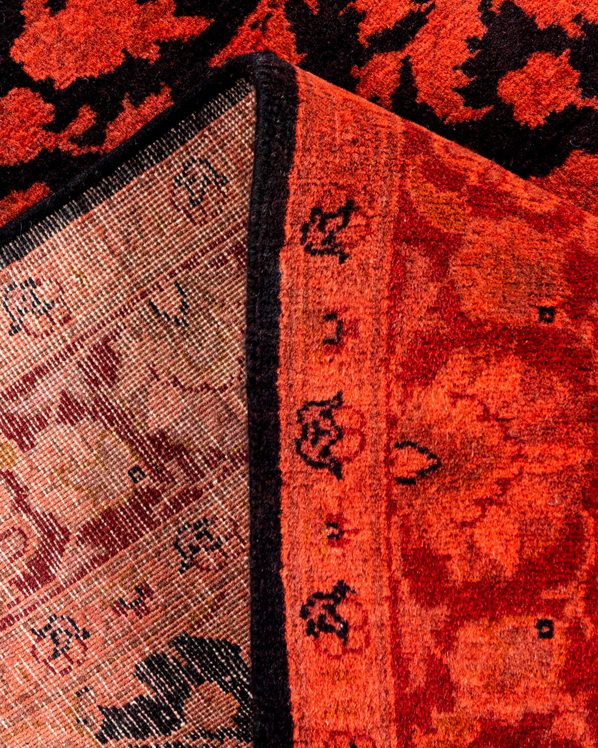 Alfombra anaranjada de lana teñida a mano contemporánea Lana en venta