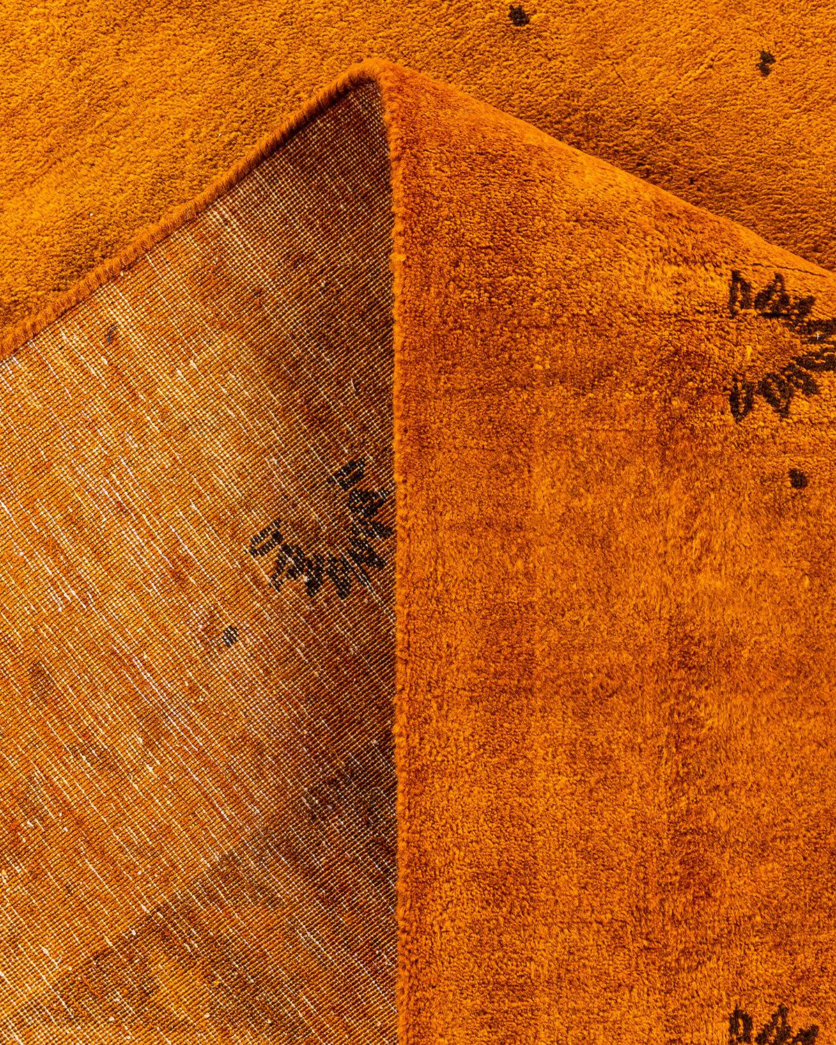 Contemporary Overdyed Hand Knotted Wool Orange Area Rug For Sale 2