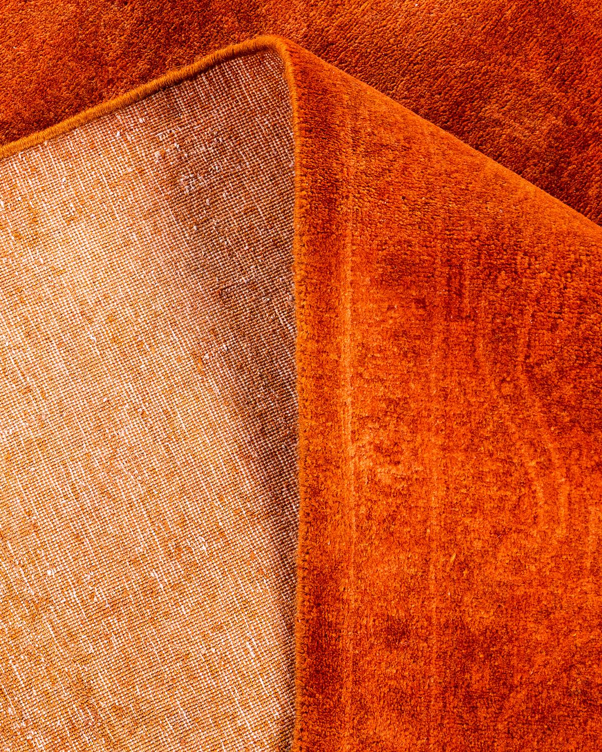 Laine Tapis Contemporary en laine surteinte nouée à la main Orange en vente