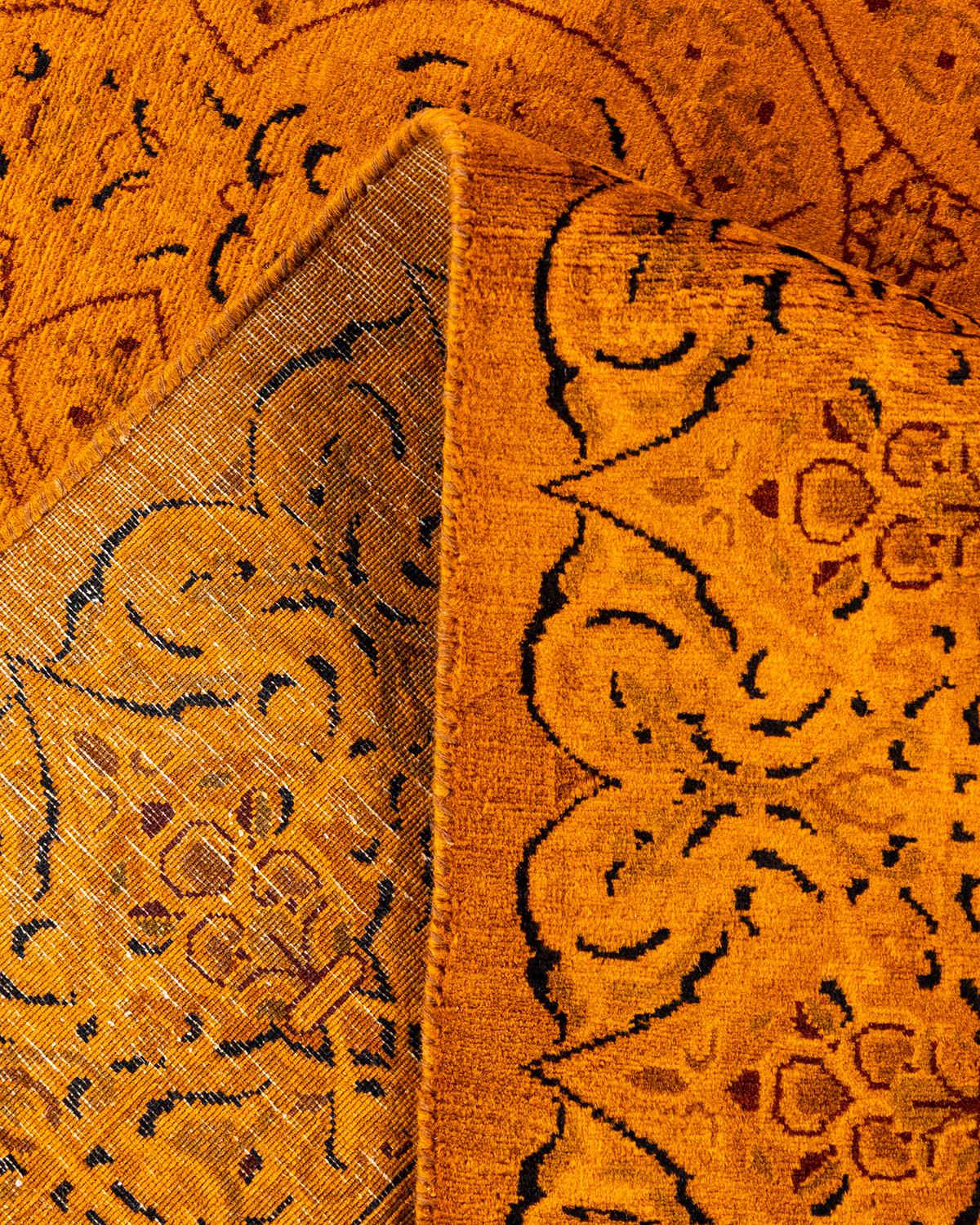 Contemporary Overdyed Hand Knotted Wool Orange Area Rug For Sale 2