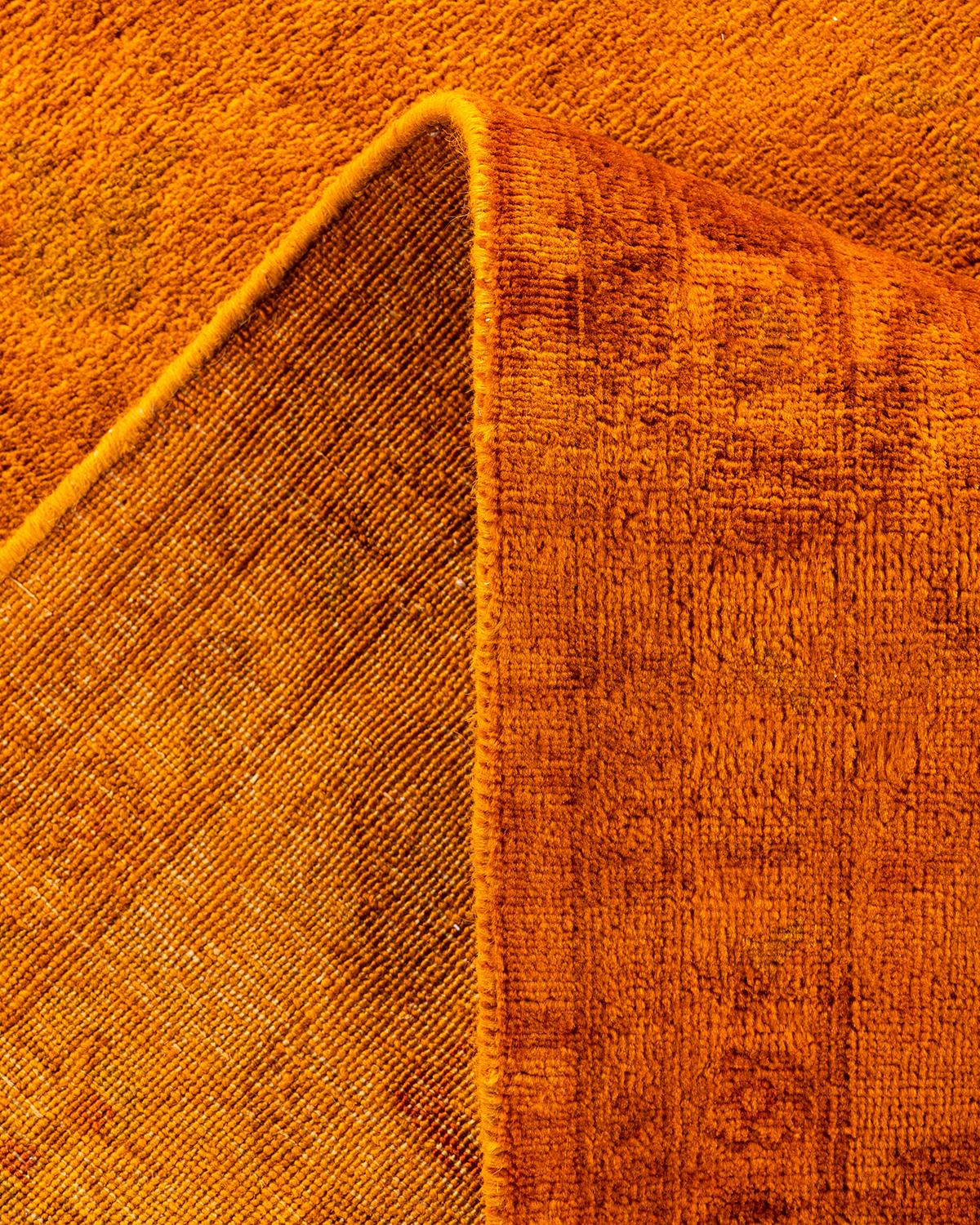 Contemporary Overdyed Hand Knotted Wool Orange Area Rug For Sale 2