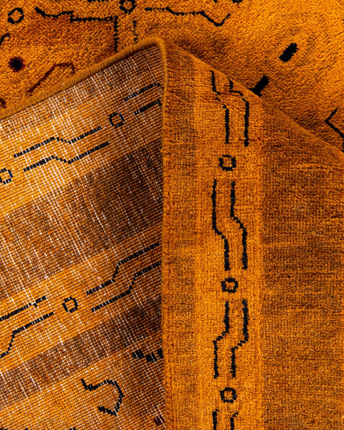 Contemporary Overdyed Hand Knotted Wool Orange Area Rug For Sale 2