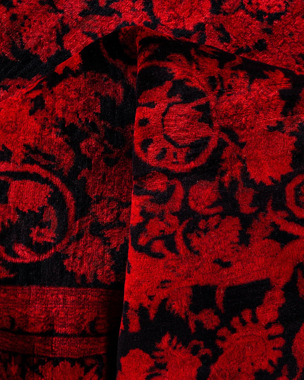 Alfombra anaranjada de lana teñida a mano contemporánea Lana en venta