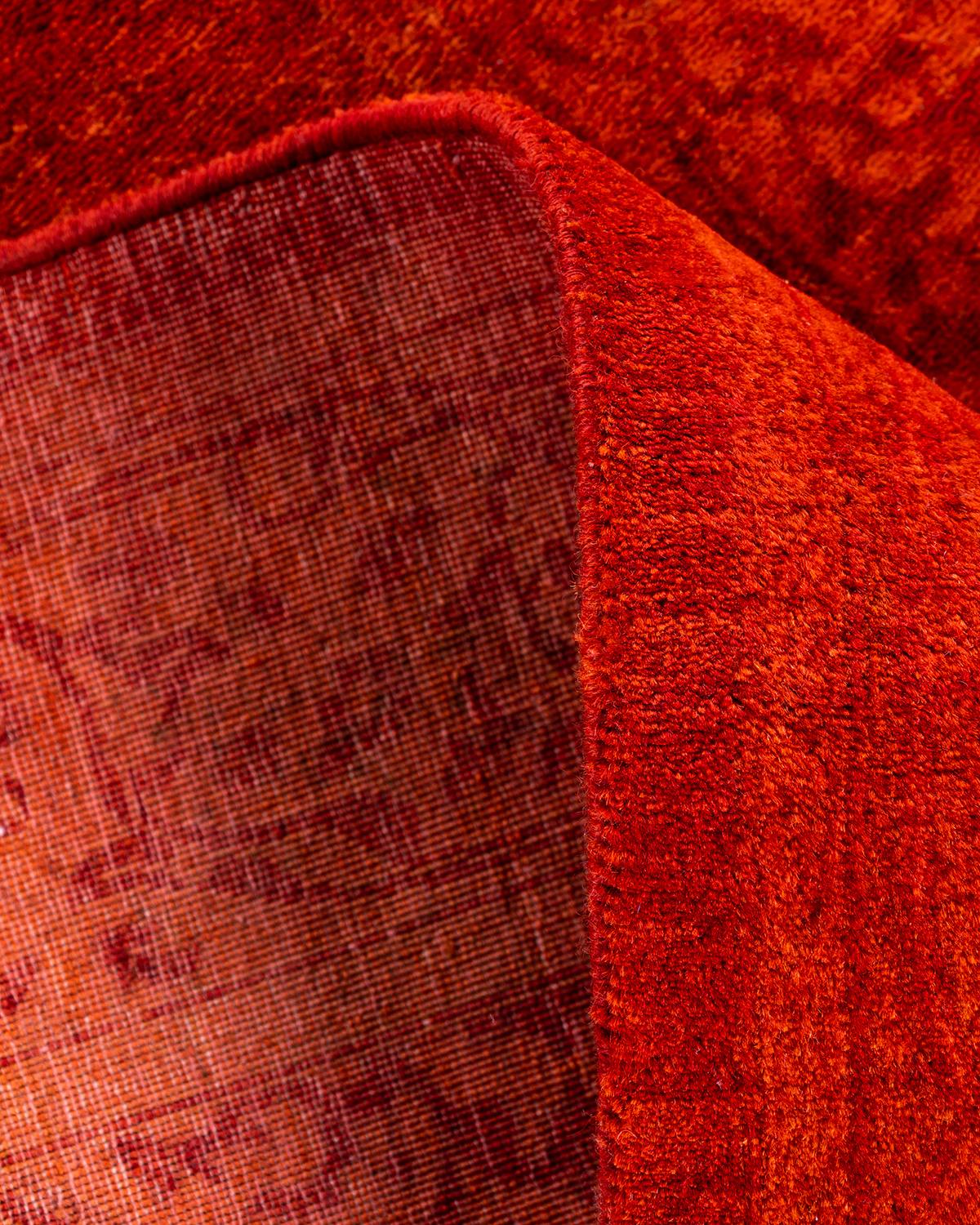 Laine Tapis Contemporary en laine surteinte nouée à la main Orange en vente