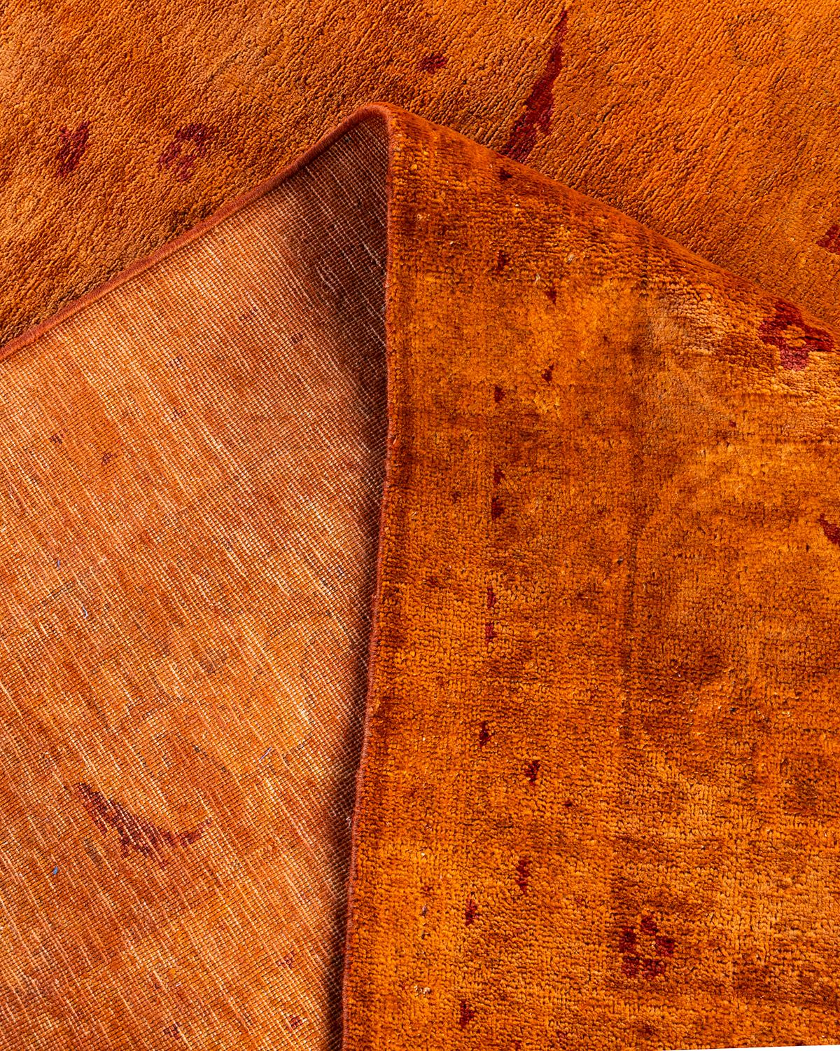 Laine Tapis Contemporary en laine surteinte nouée à la main Orange en vente