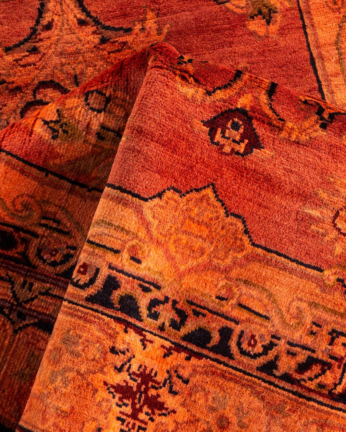 Tapis Contemporary en laine surteinte nouée à la main Orange en vente 1