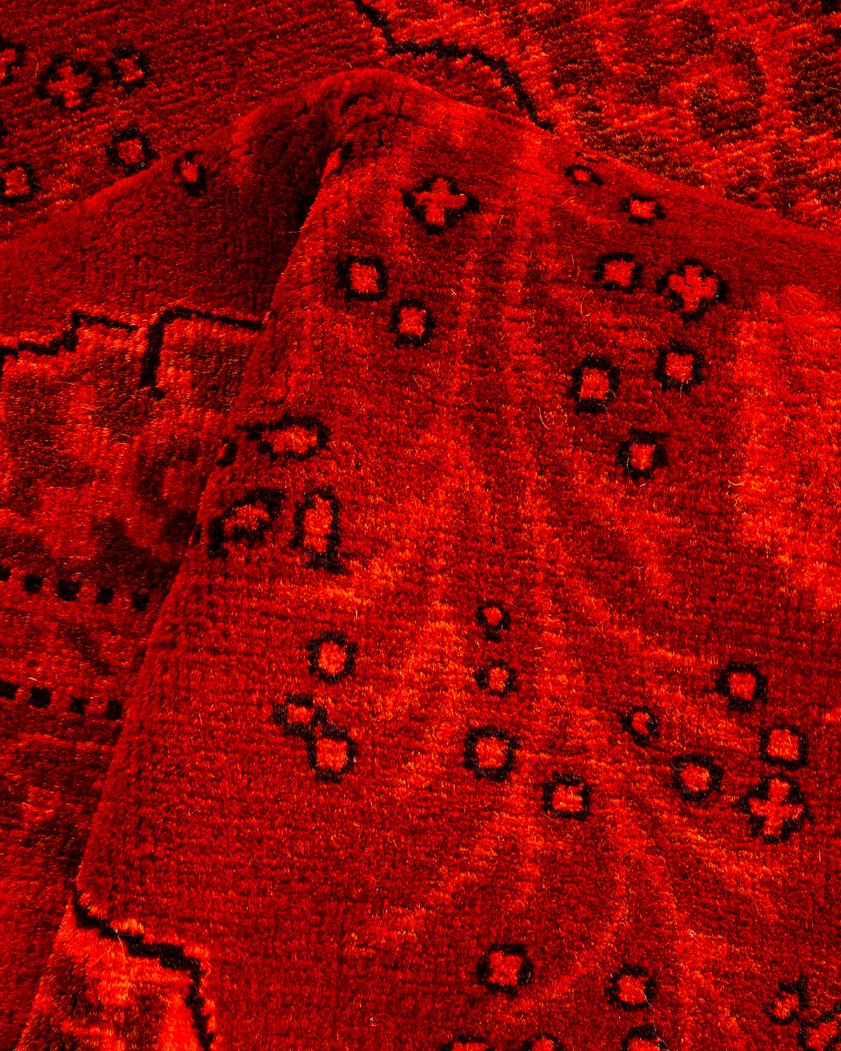 Contemporary Overdyed Hand Knotted Wool Orange Area Rug For Sale 3