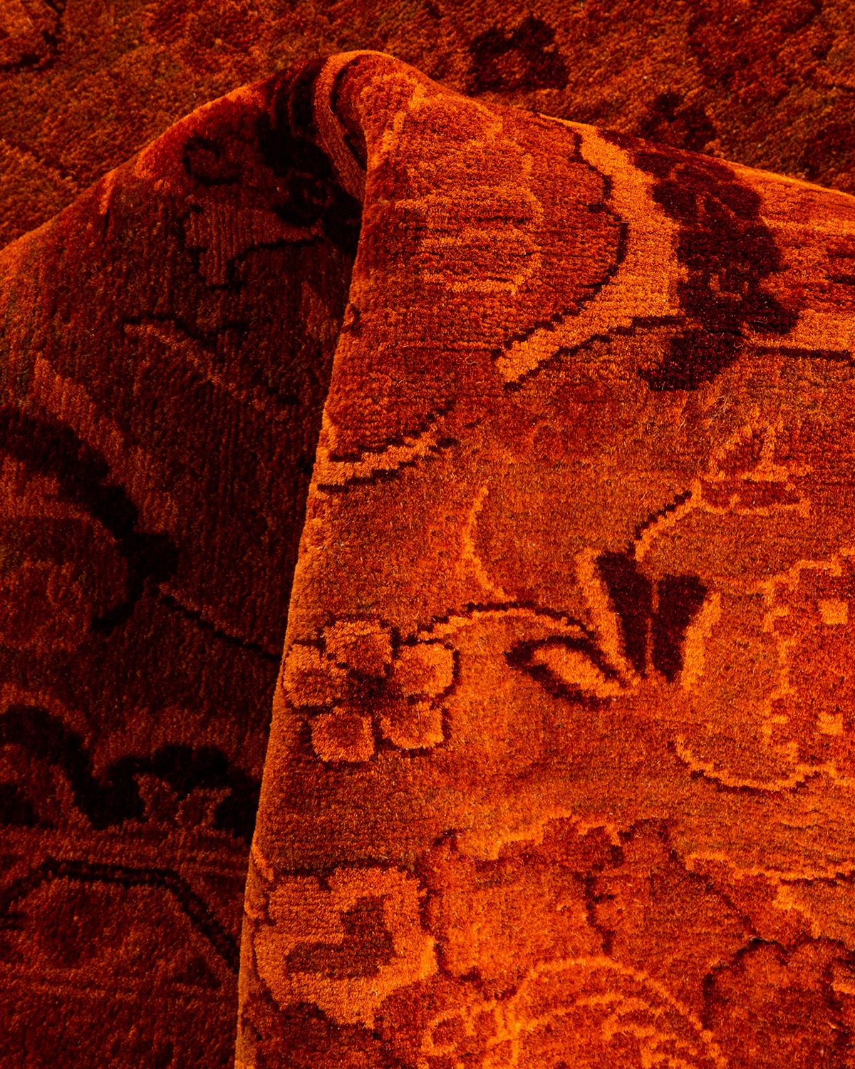 Contemporary Overdyed Hand Knotted Wool Orange Area Rug im Angebot 1