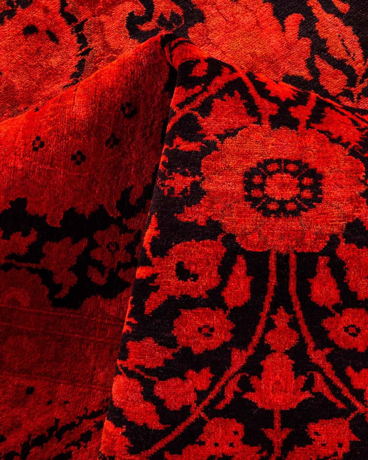Contemporary Overdyed Hand Knotted Wool Orange Area Rug For Sale 3