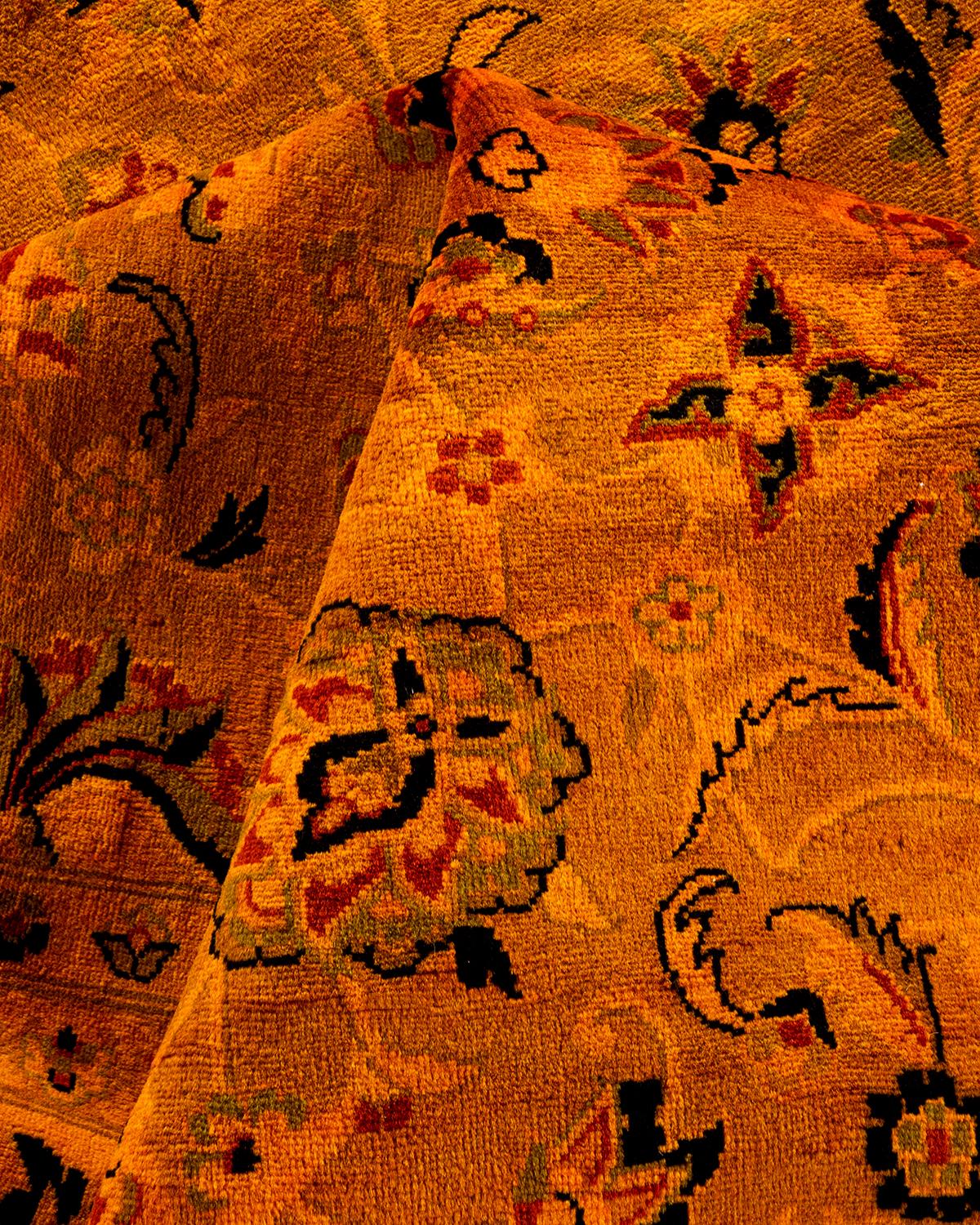 Contemporary Overdyed Hand Knotted Wool Orange Area Rug For Sale 3
