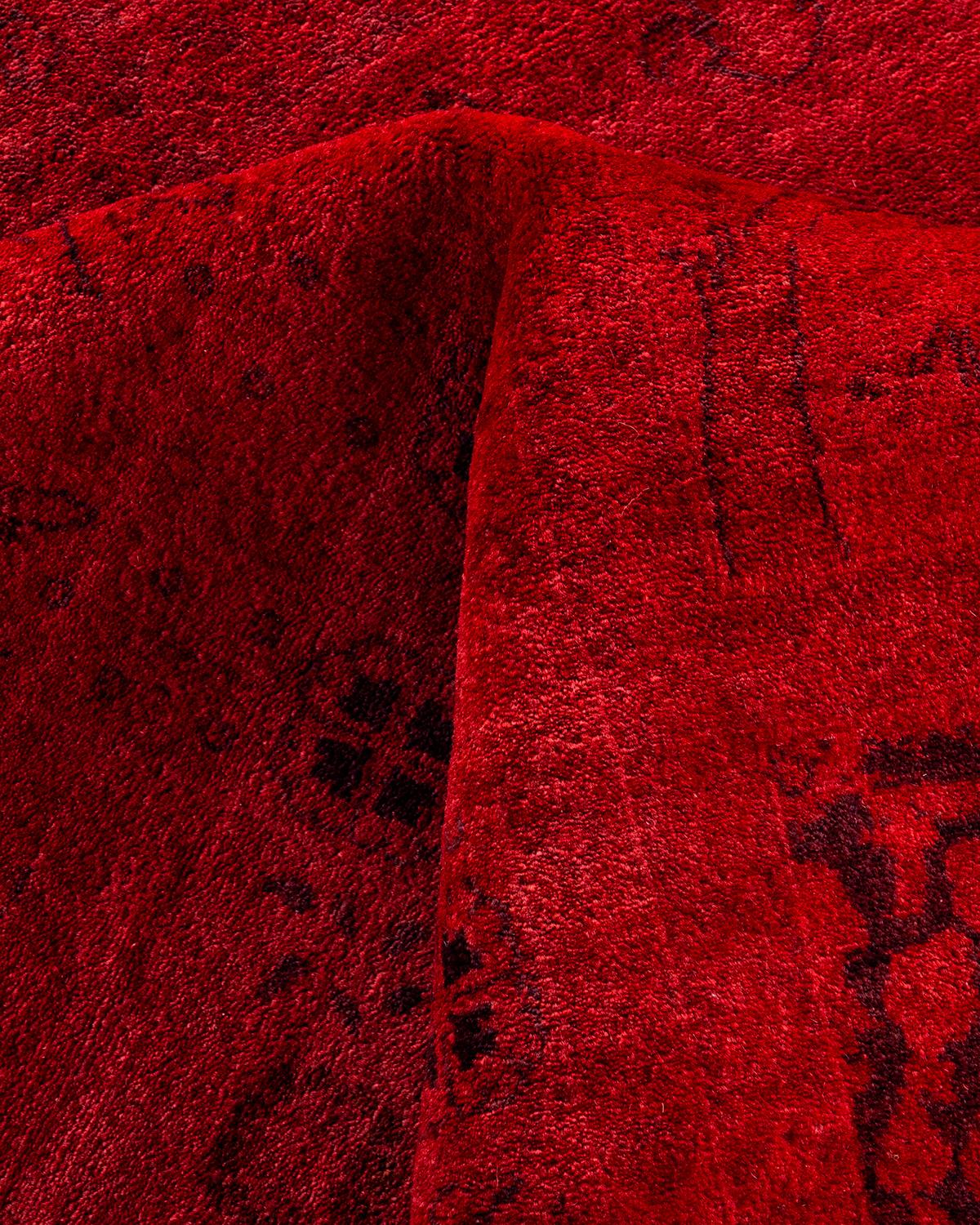 Contemporary Overdyed Hand Knotted Wool Orange Area Rug For Sale 3