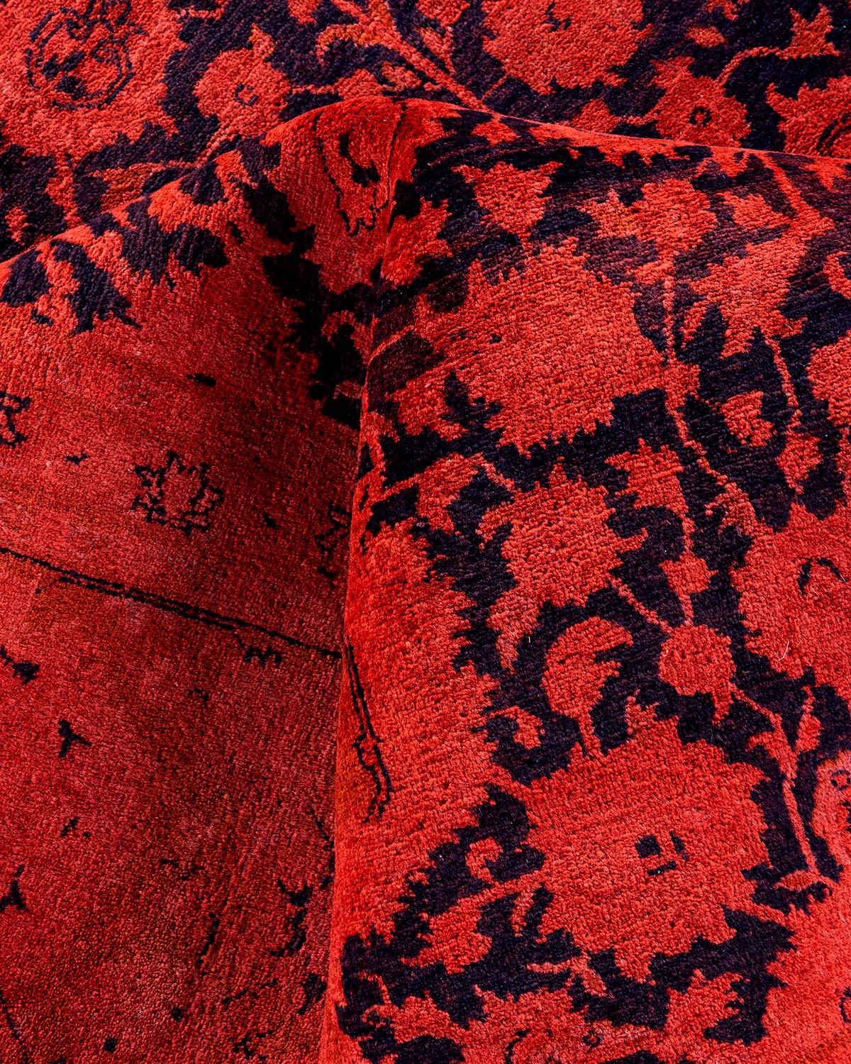 Contemporary Overdyed Hand Knotted Wool Orange Area Rug im Angebot 1