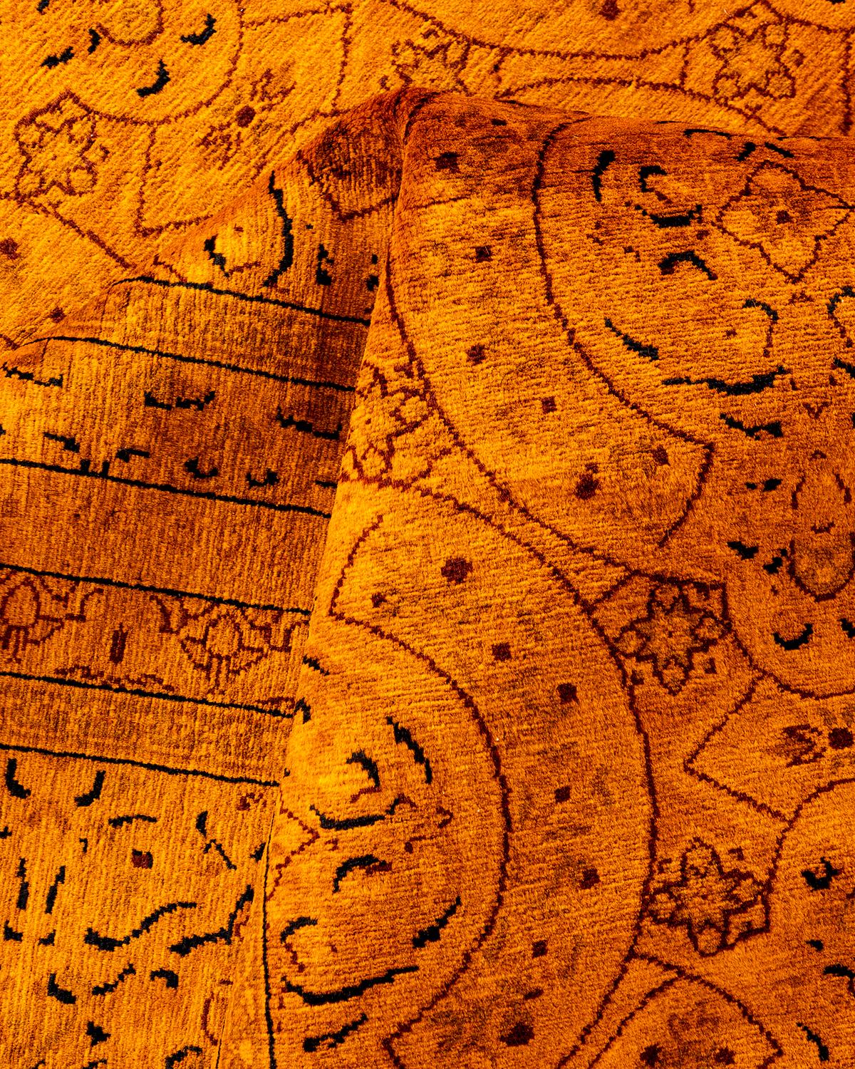 Contemporary Overdyed Hand Knotted Wool Orange Area Rug For Sale 3