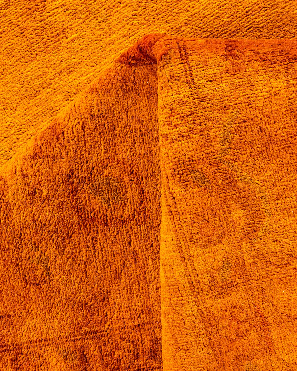 Contemporary Overdyed Hand Knotted Wool Orange Area Rug For Sale 3