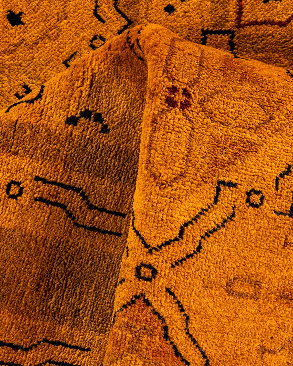 Contemporary Overdyed Hand Knotted Wool Orange Area Rug For Sale 3