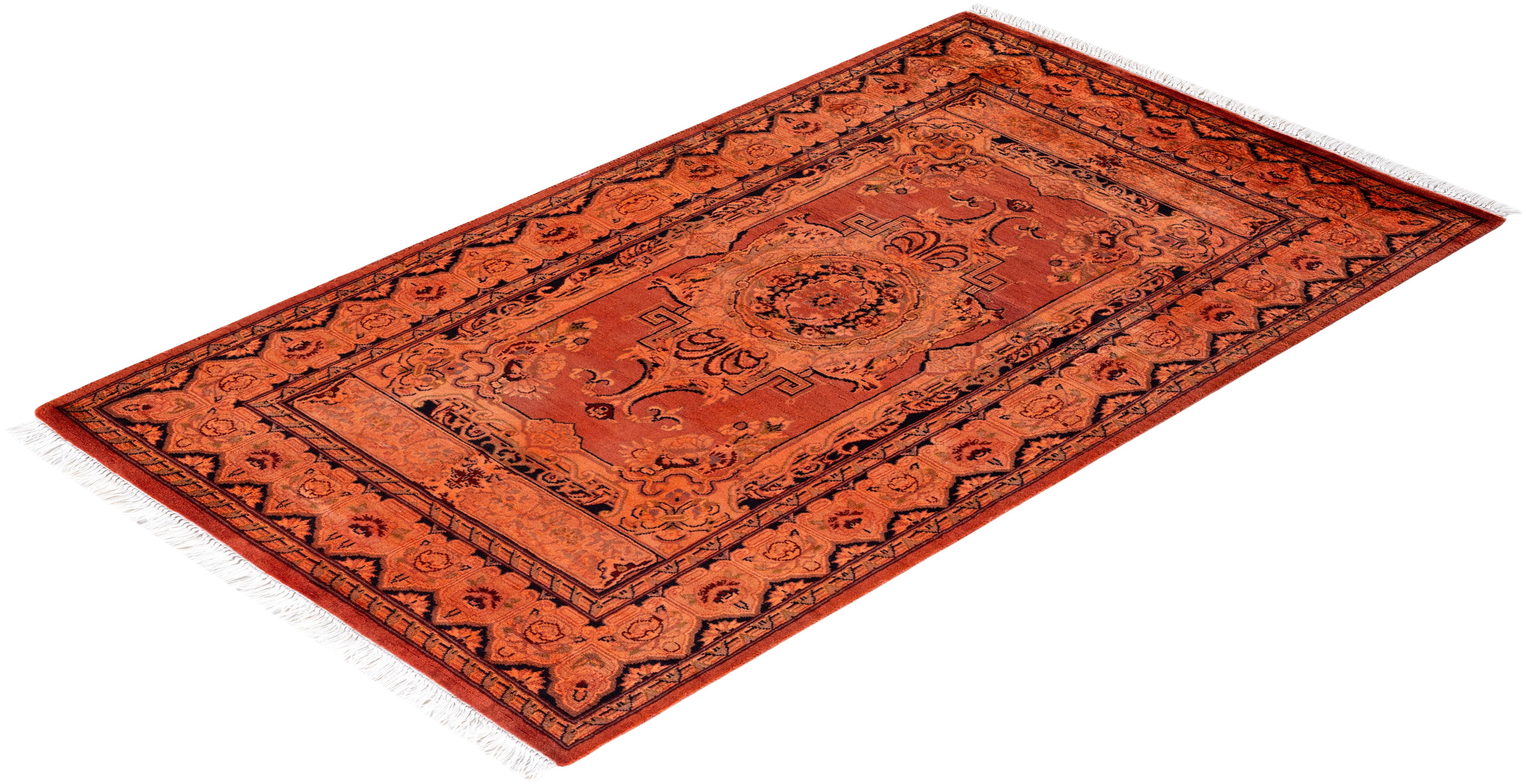 Tapis Contemporary en laine surteinte nouée à la main Orange en vente 2