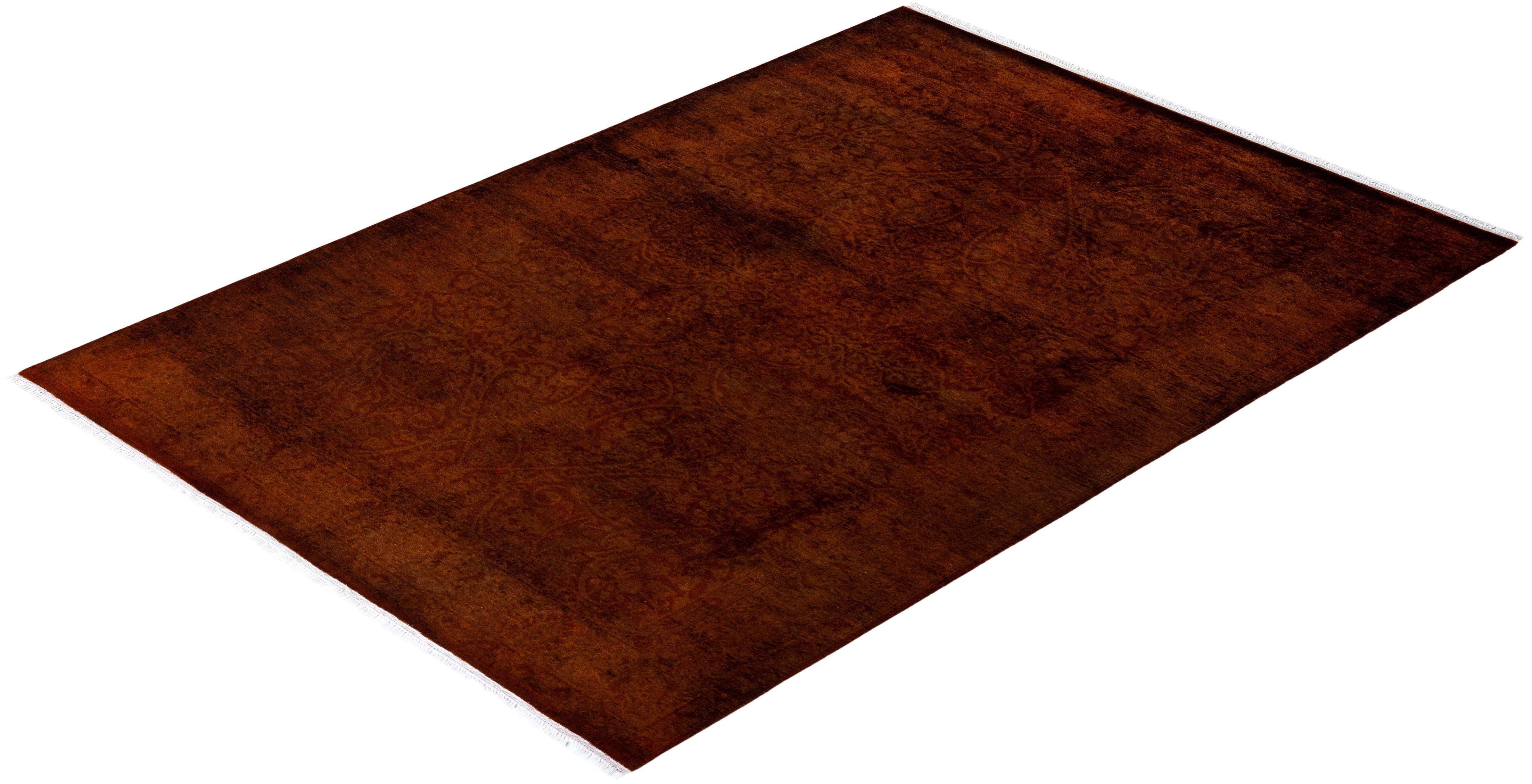 Contemporary Overdyed Hand Knotted Wool Orange Area Rug im Angebot 2