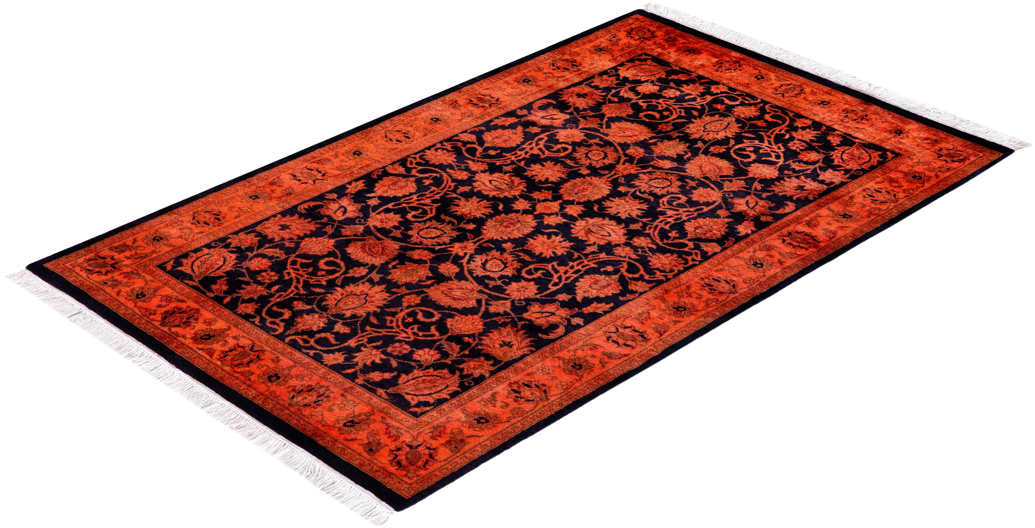 Contemporary Overdyed Hand Knotted Wool Orange Area Rug For Sale 4