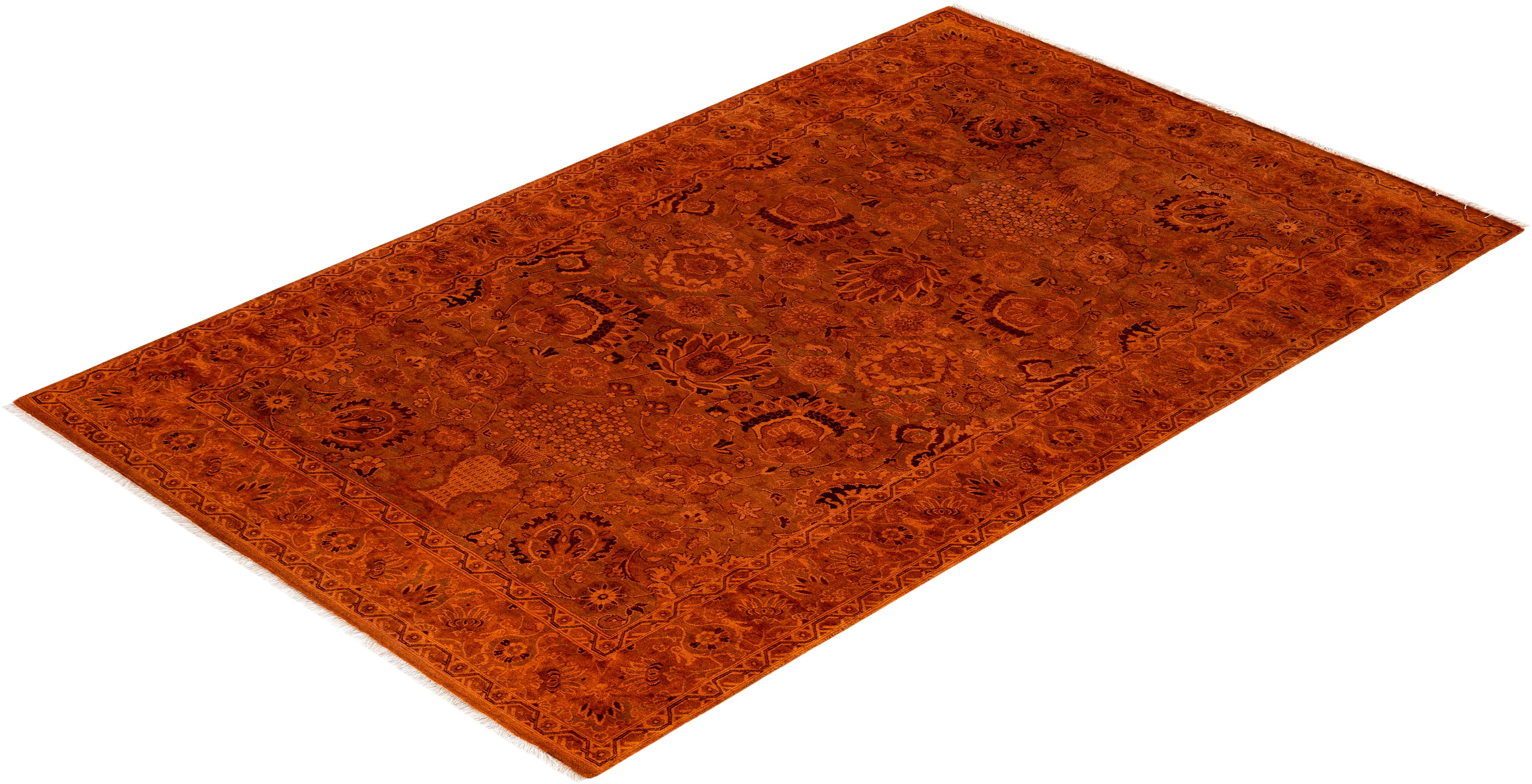 Contemporary Overdyed Hand Knotted Wool Orange Area Rug im Angebot 2