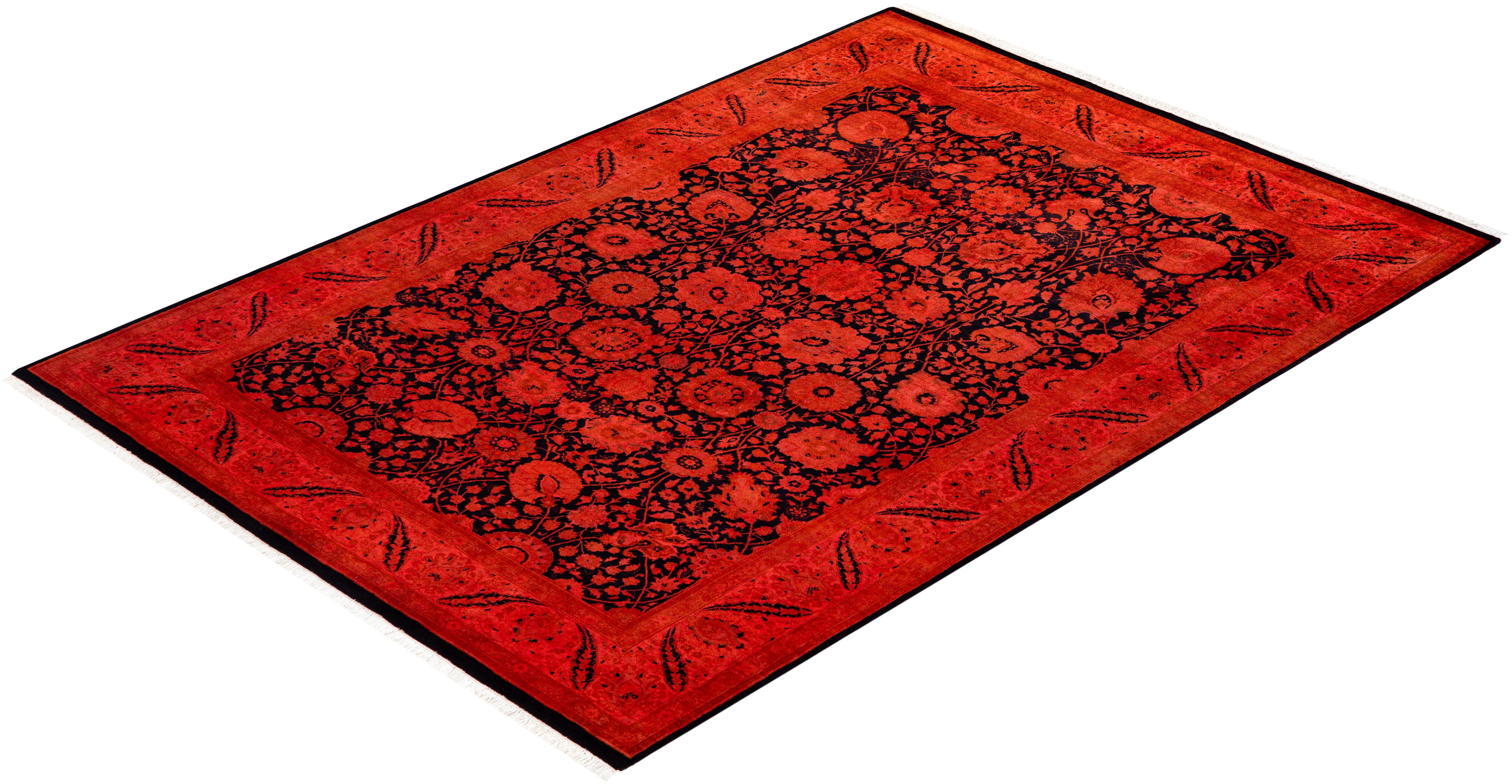 Contemporary Overdyed Hand Knotted Wool Orange Area Rug For Sale 4