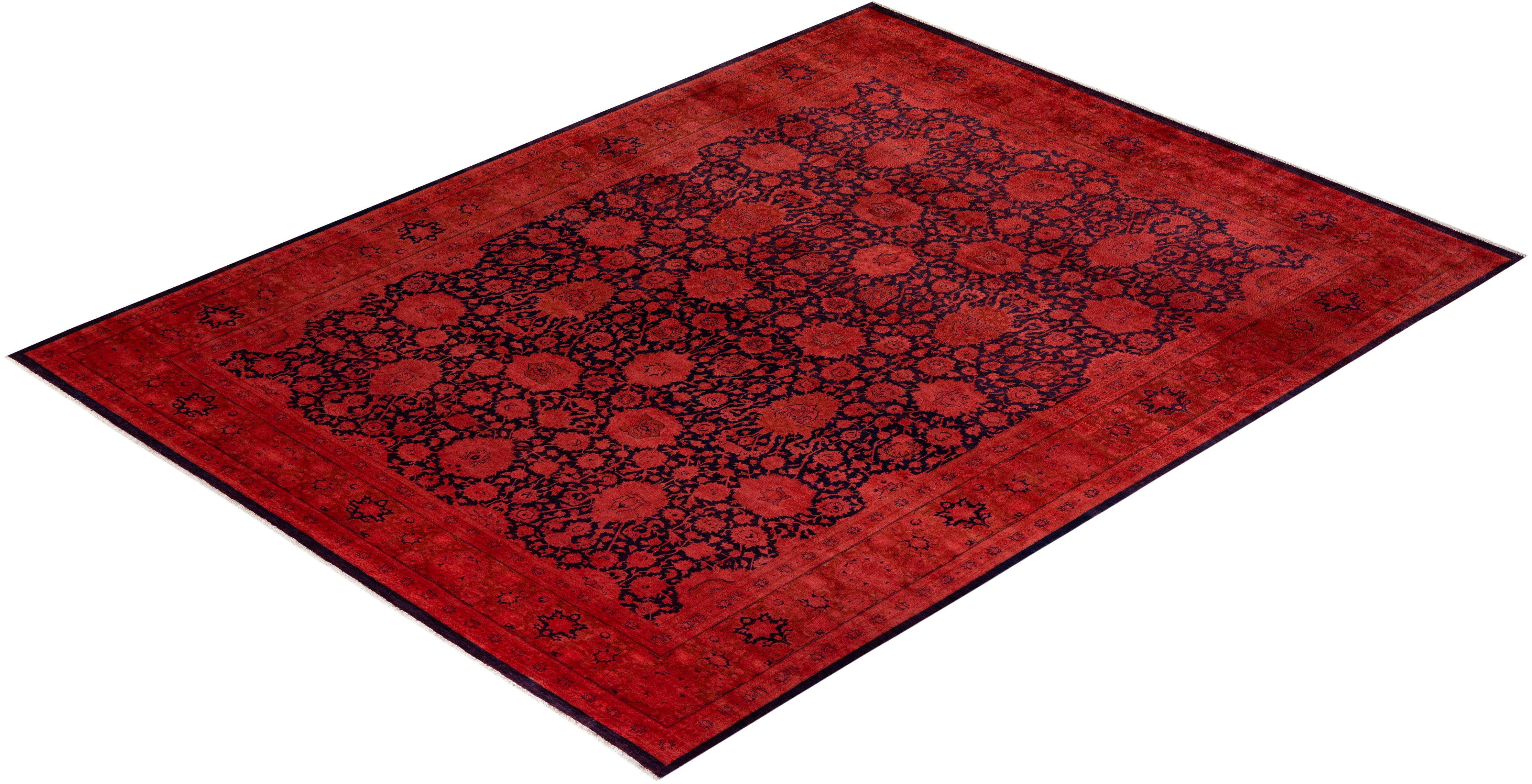 Contemporary Overdyed Hand Knotted Wool Orange Area Rug im Angebot 2
