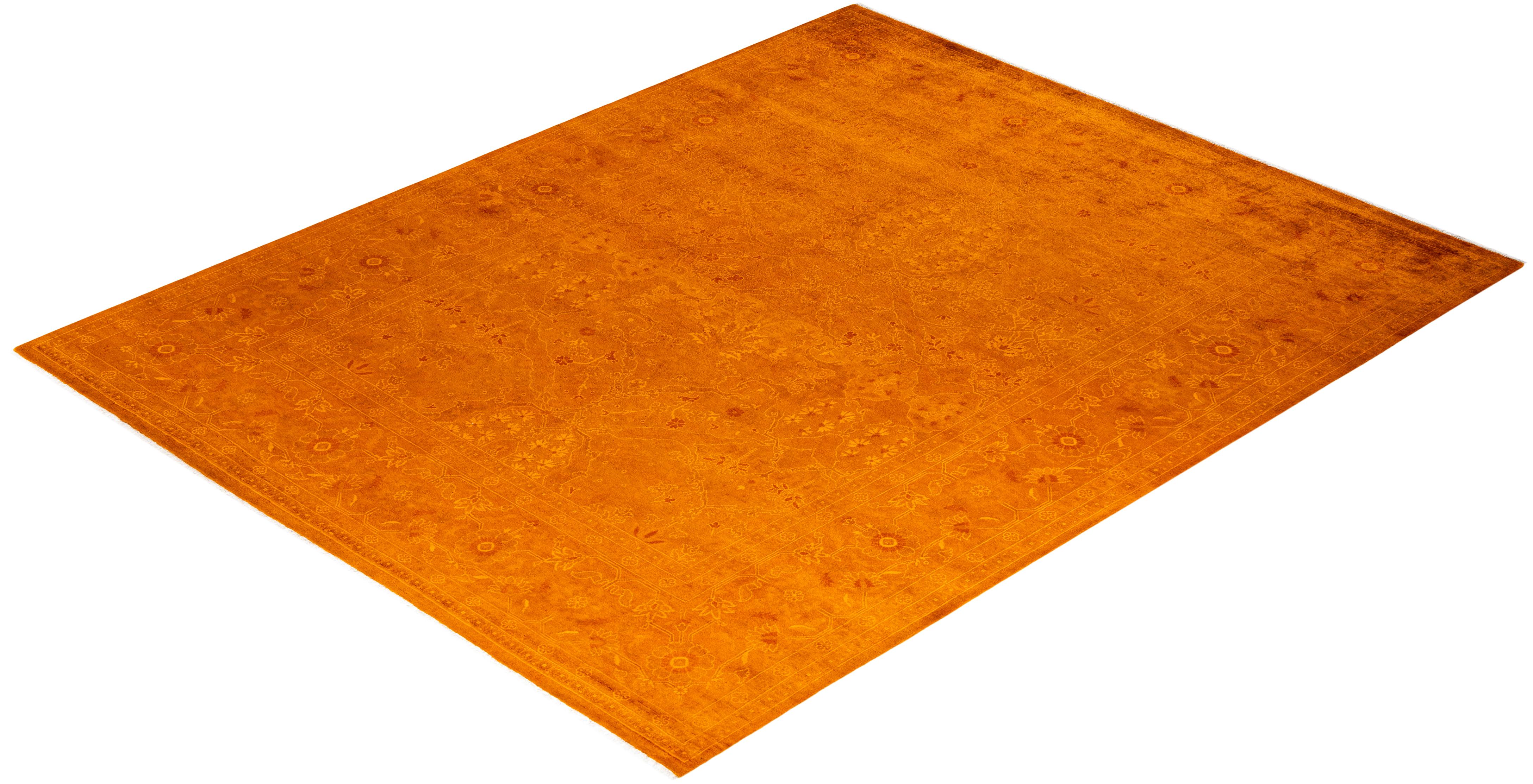 Contemporary Overdyed Hand Knotted Wool Orange Area Rug For Sale at 1stDibs