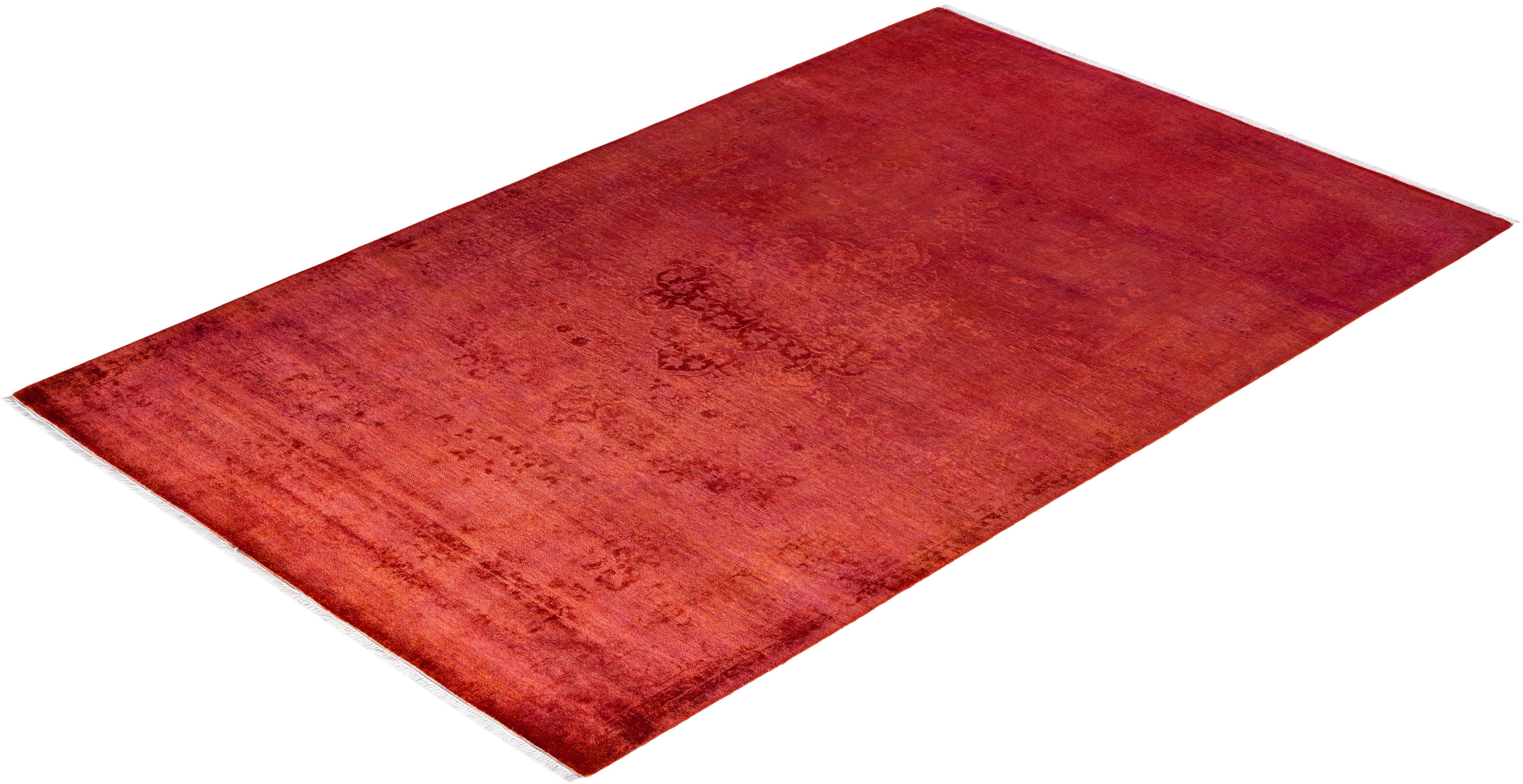 Tapis Contemporary en laine surteinte nouée à la main Orange en vente 2