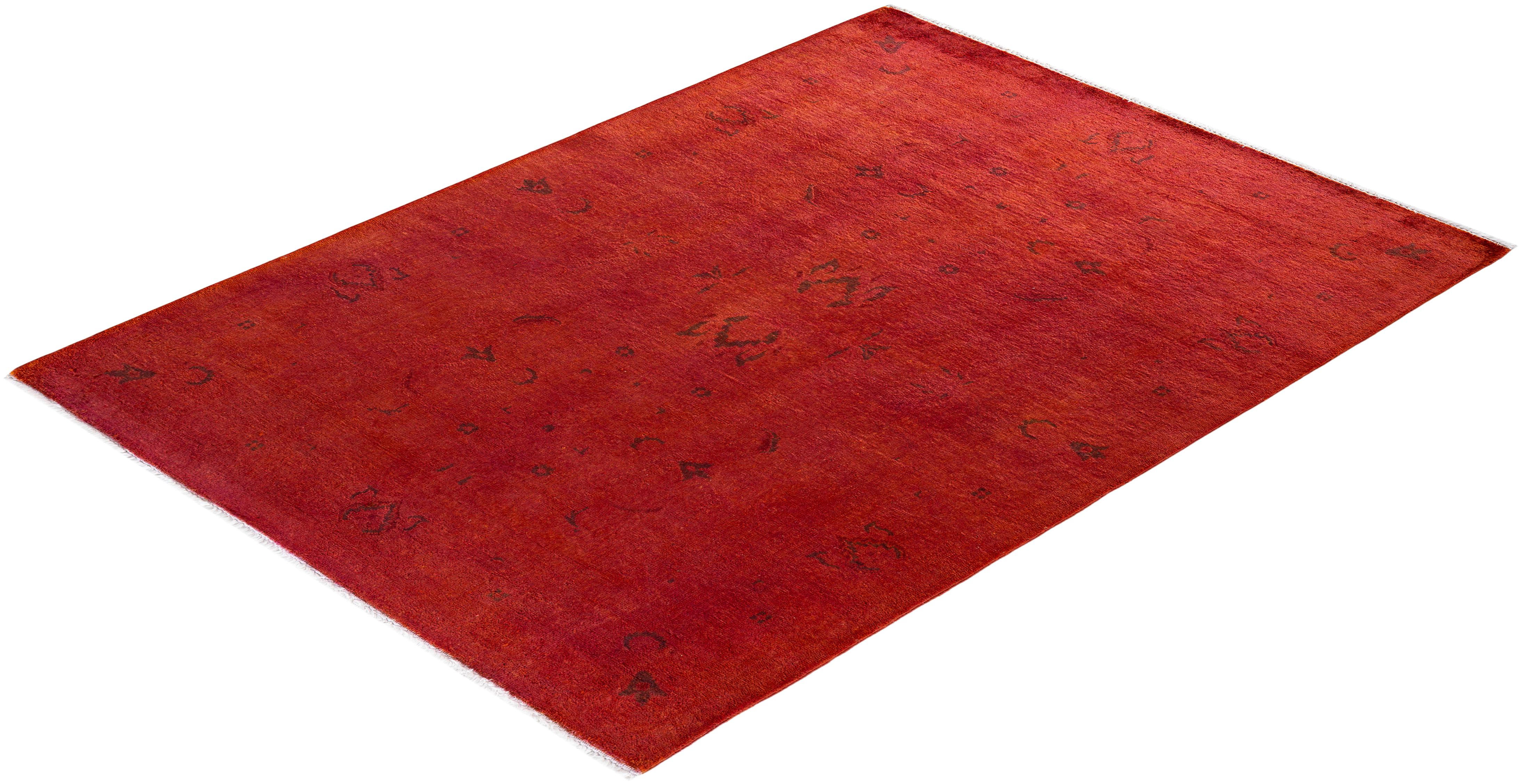 Tapis Contemporary en laine surteinte nouée à la main Orange en vente 2