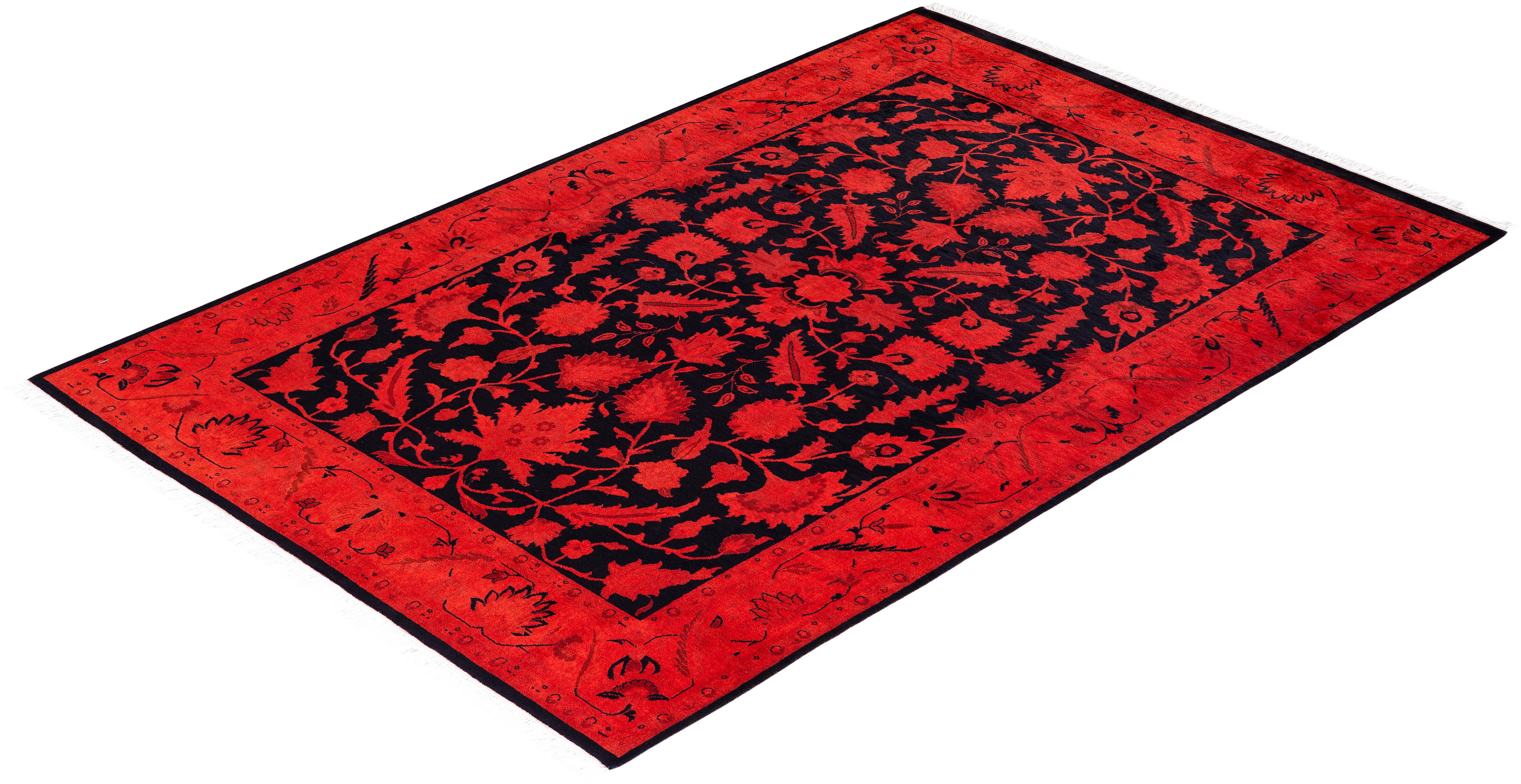Contemporary Overdyed Hand Knotted Wool Orange Area Rug For Sale 4