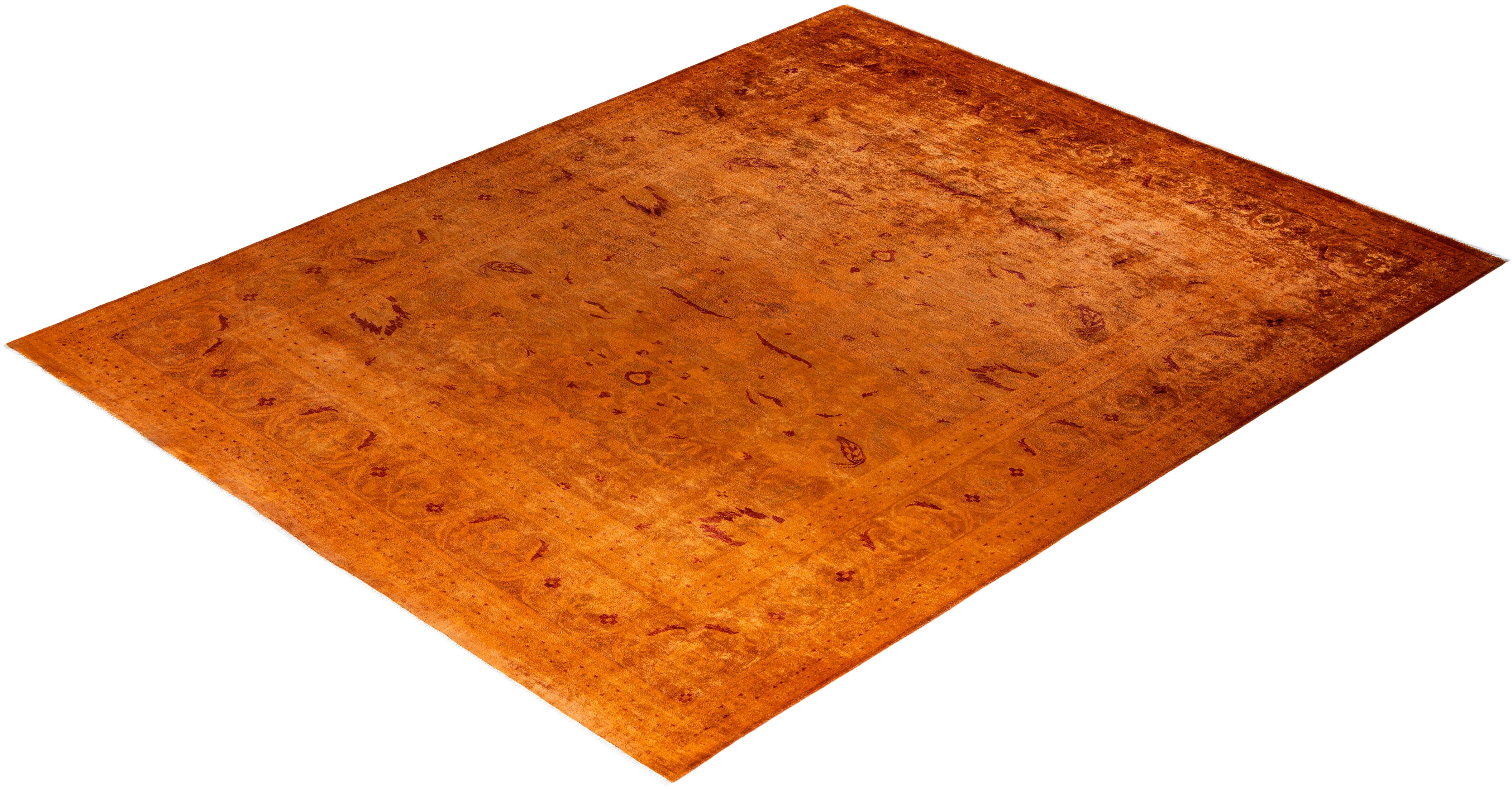 Tapis Contemporary en laine surteinte nouée à la main Orange en vente 2