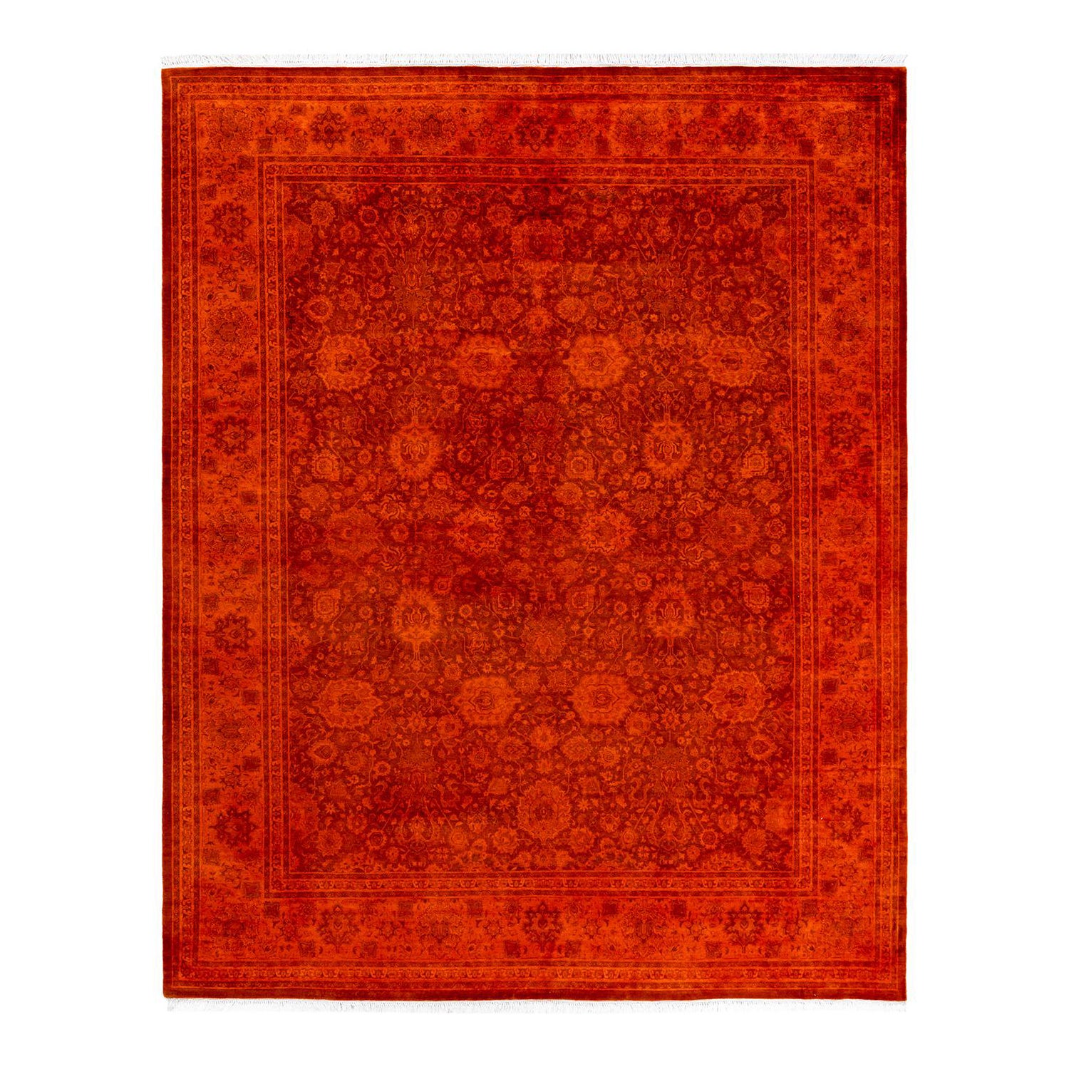 Contemporary Overdyed Hand Knotted Wool Orange Area Rug