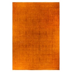 Tappeto contemporaneo in lana sovratinta annodata a mano di colore arancione