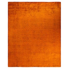 Contemporary Overdyed Hand Knotted Wool Orange Area Rug